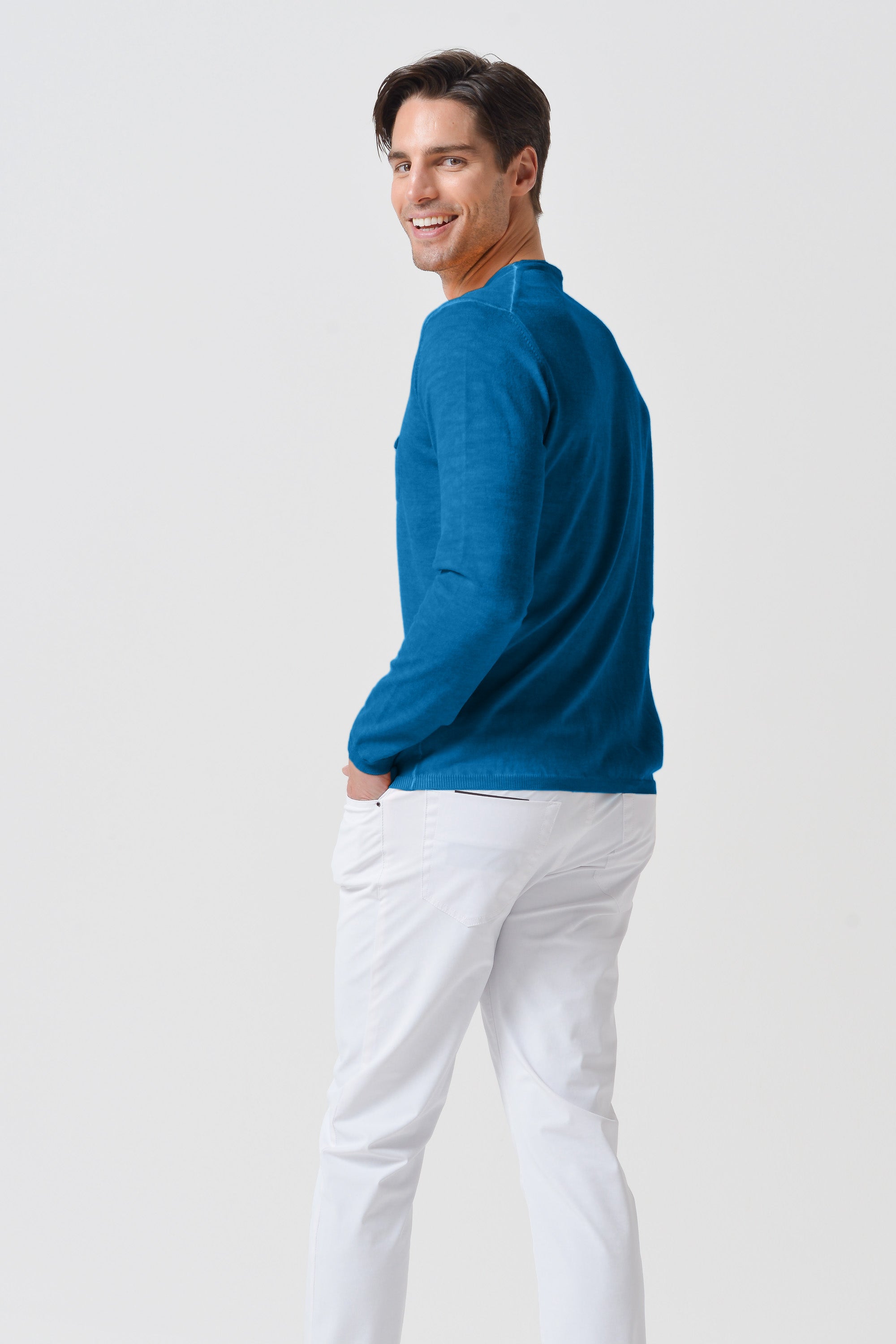 Rolled Hems Cotton Sweater - Mistral