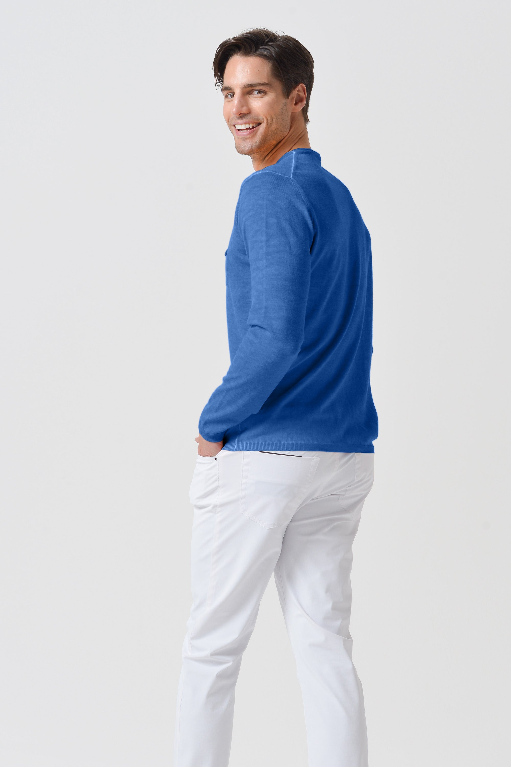 Rolled Hems Cotton Sweater - Oceano