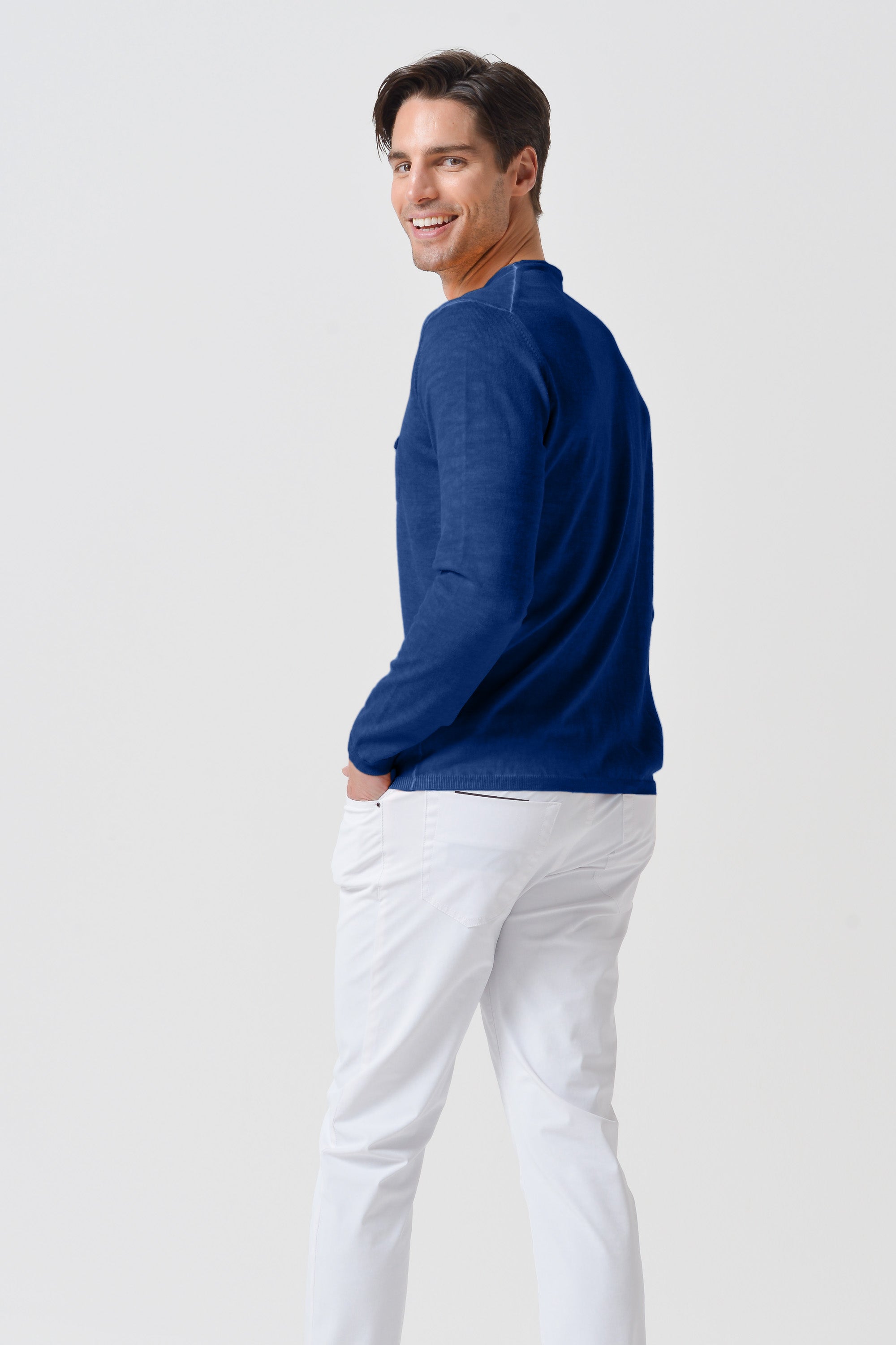Rolled Hems Cotton Sweater - Pacific