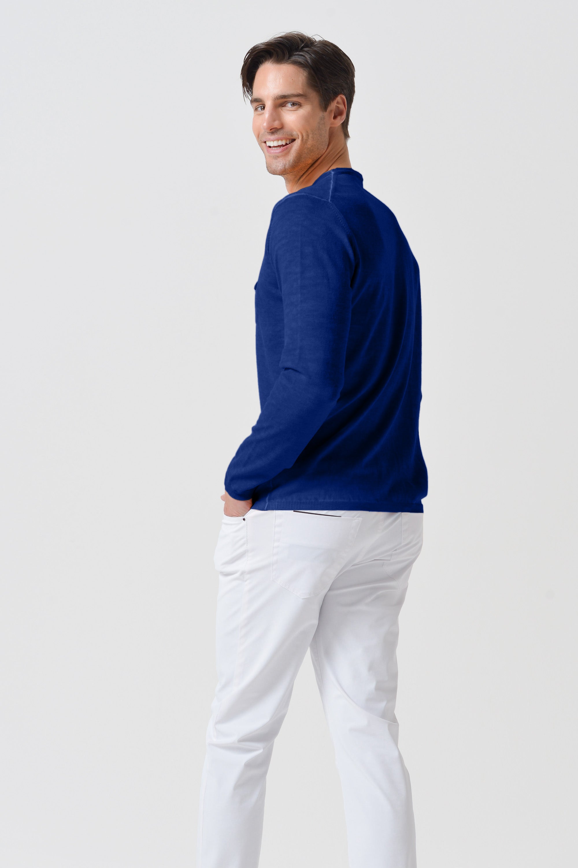 Rolled Hems Cotton Sweater - Royal