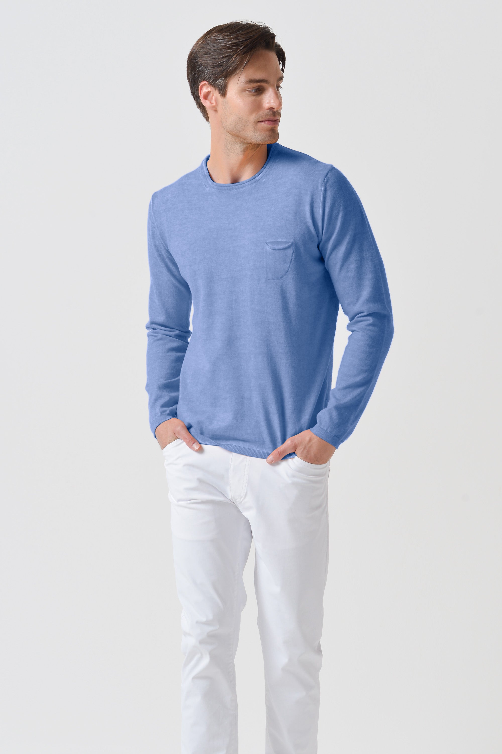 Rolled Hems Cotton Sweater - Bay