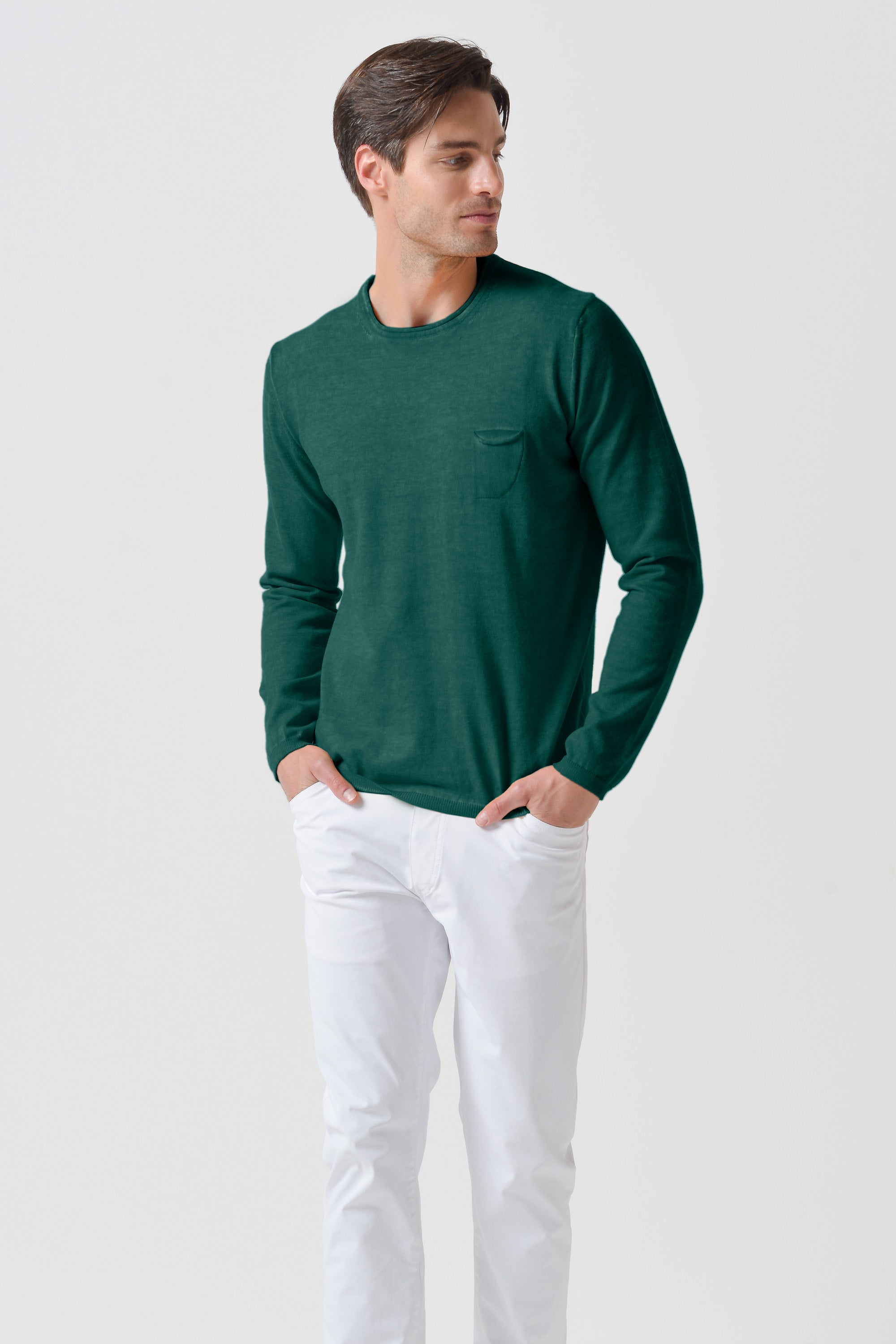 Rolled Hems Cotton Sweater - Lagoon