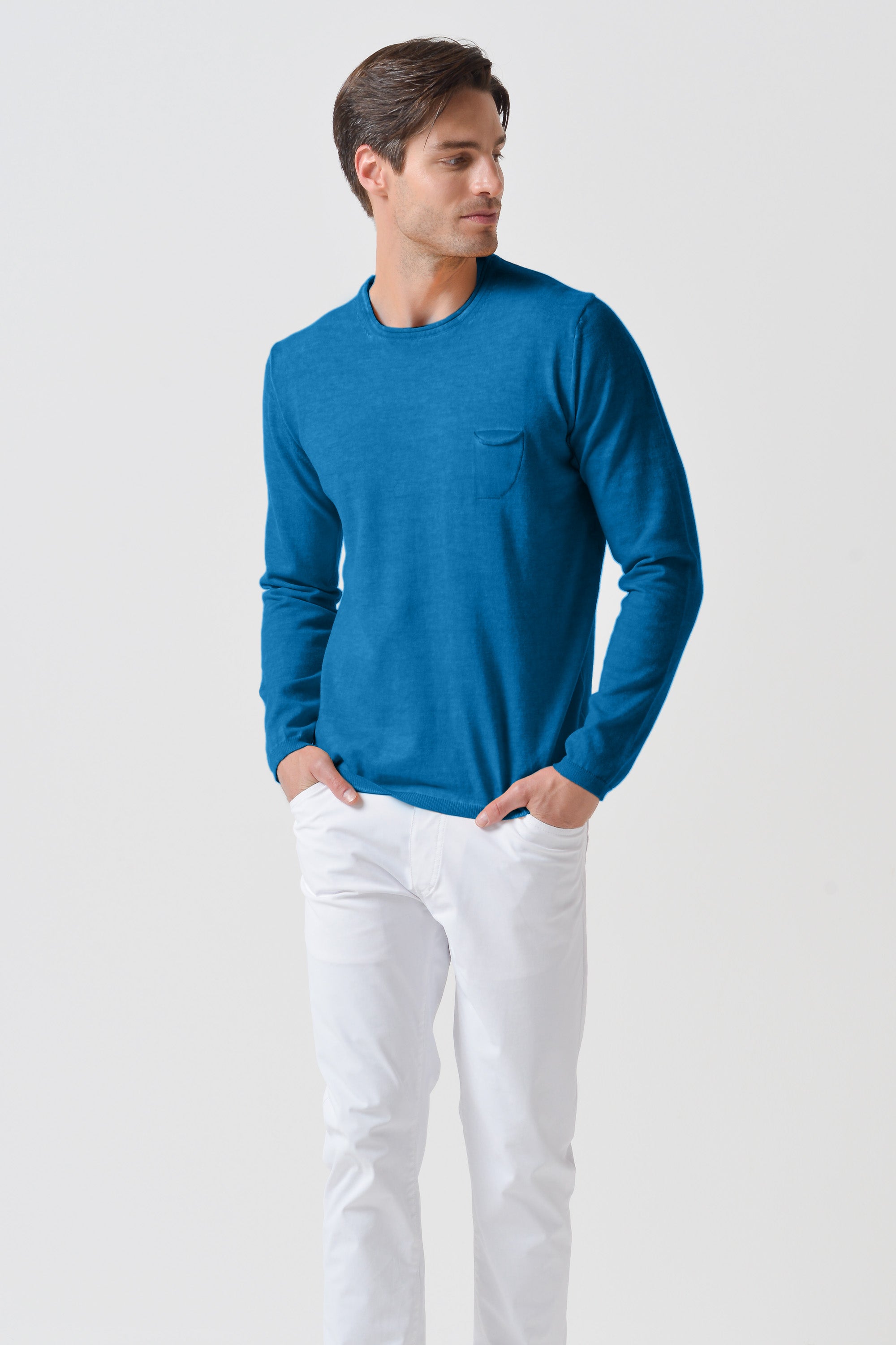 Rolled Hems Cotton Sweater - Mistral