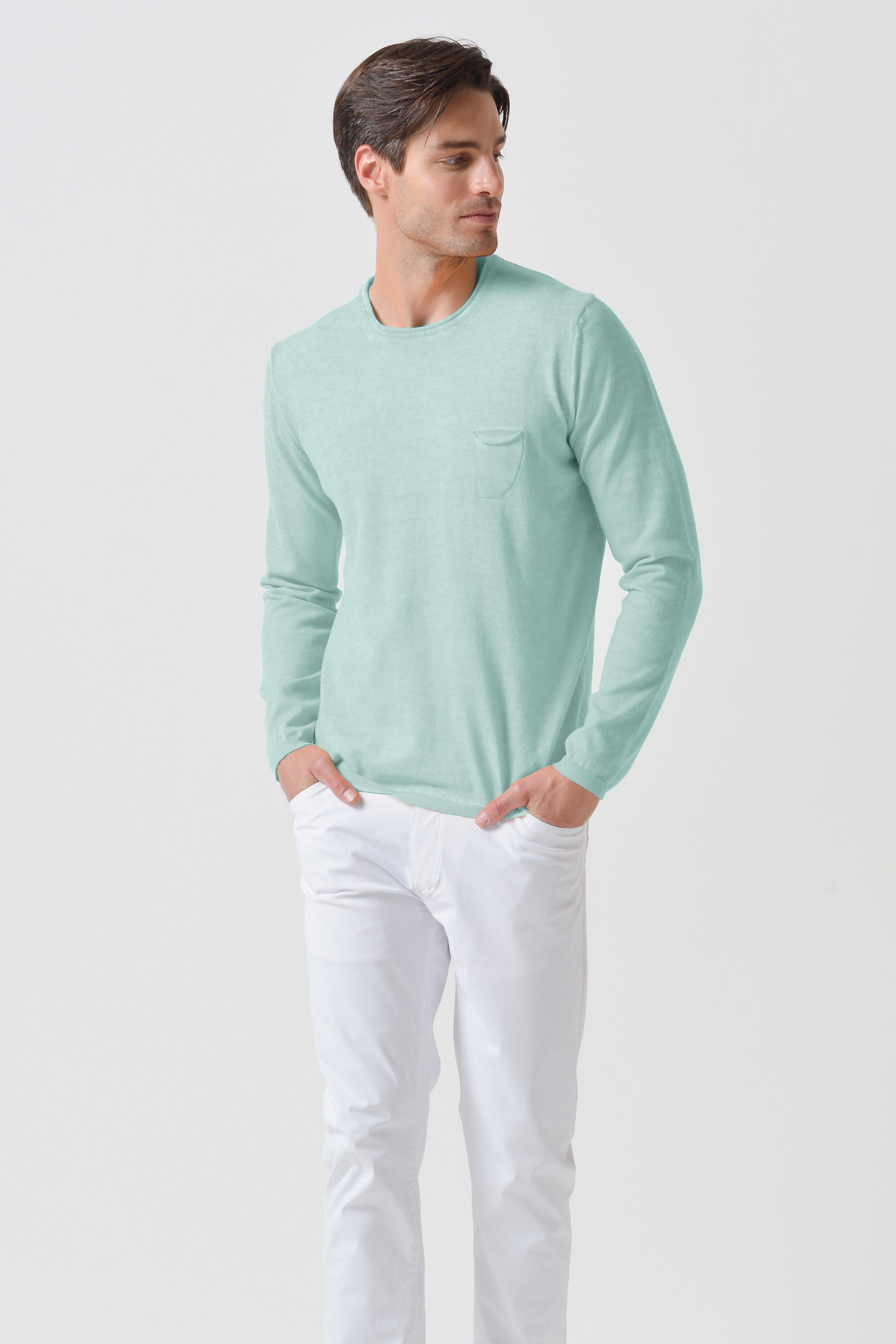 Rolled Hems Cotton Sweater - Tahiti