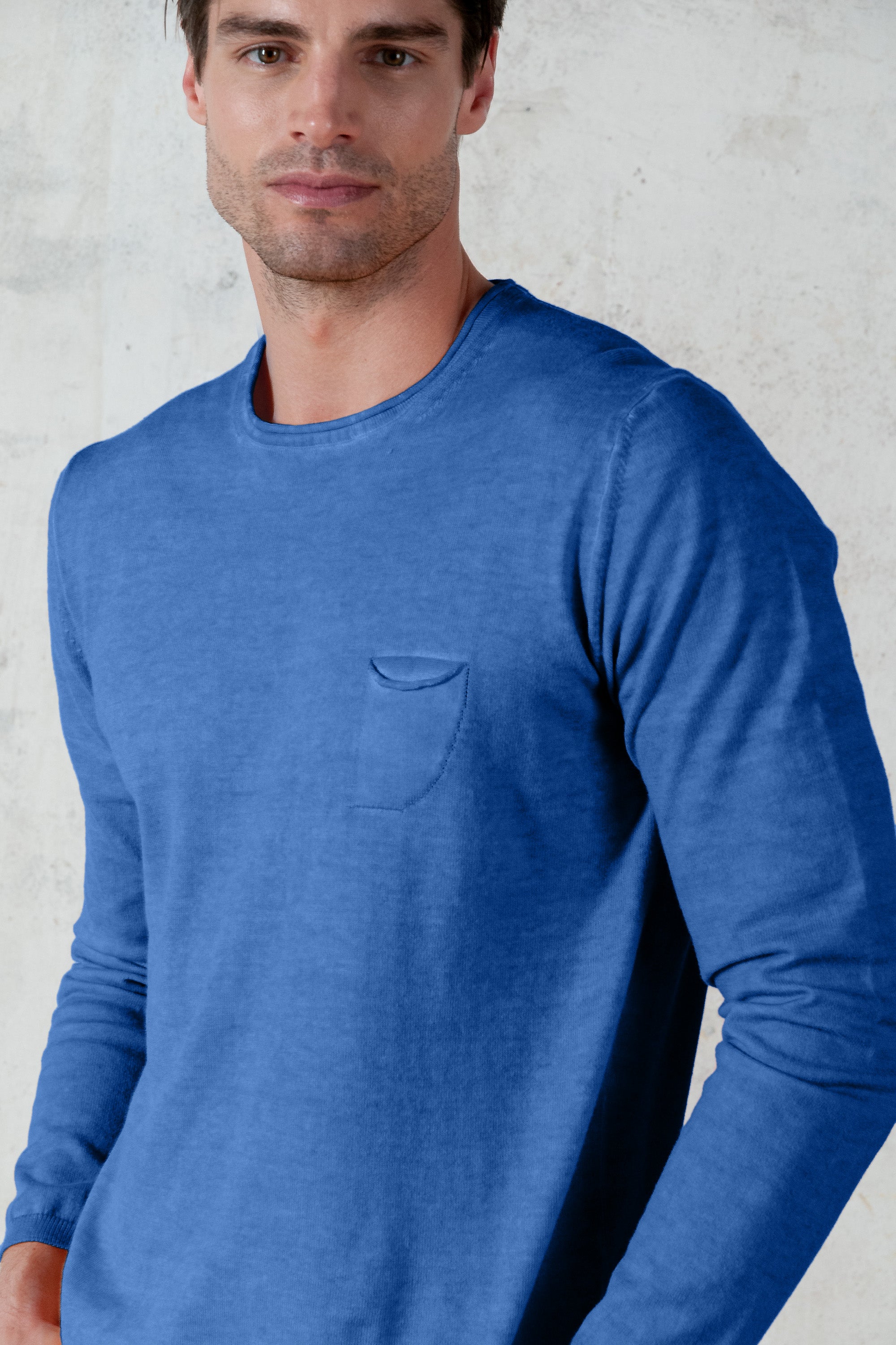 Rolled Hems Cotton Sweater - Oceano
