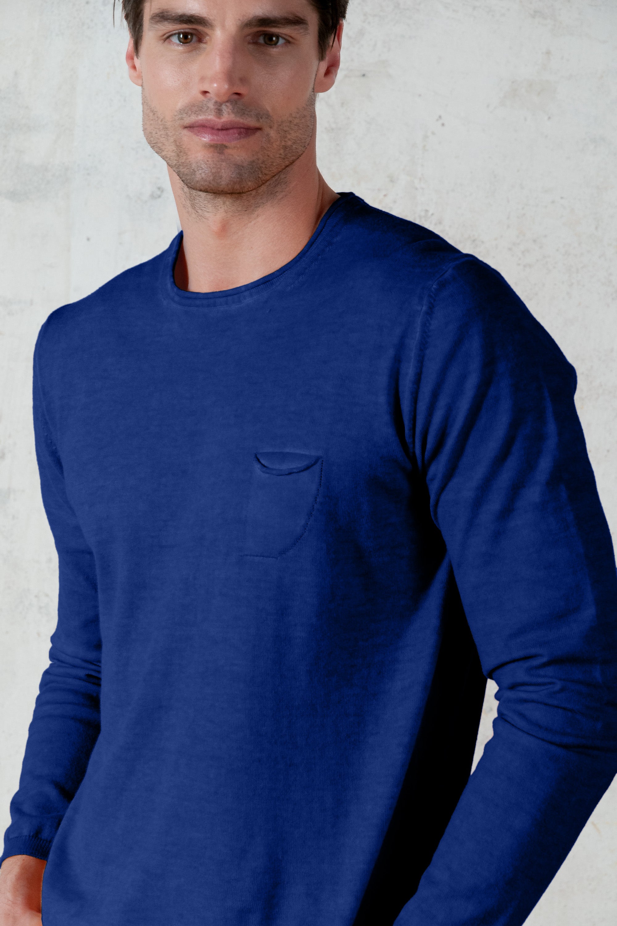 Rolled Hems Cotton Sweater - Royal