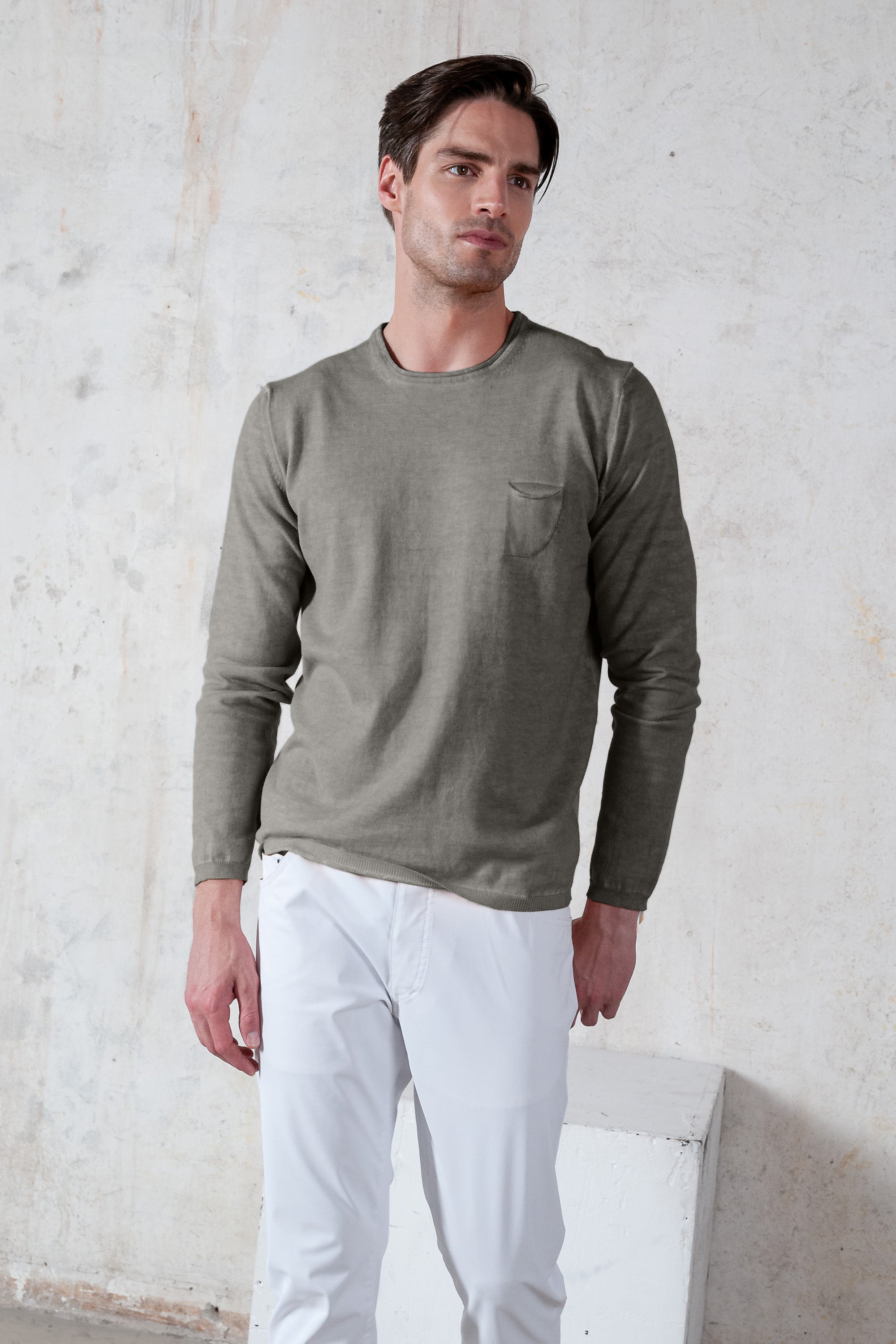 Rolled Hems Cotton Sweater - Dolphin