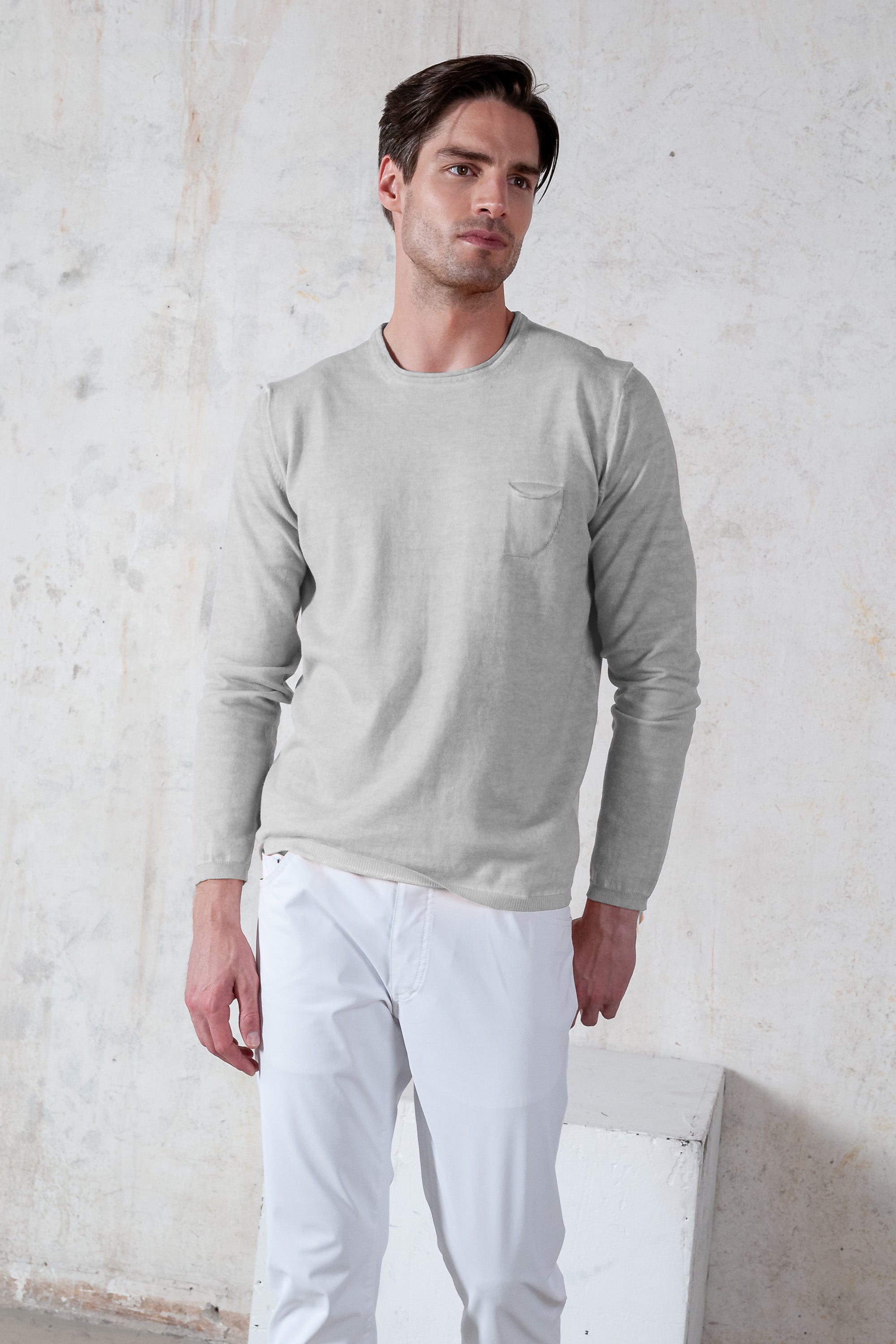 Rolled Hems Cotton Sweater - Marmo