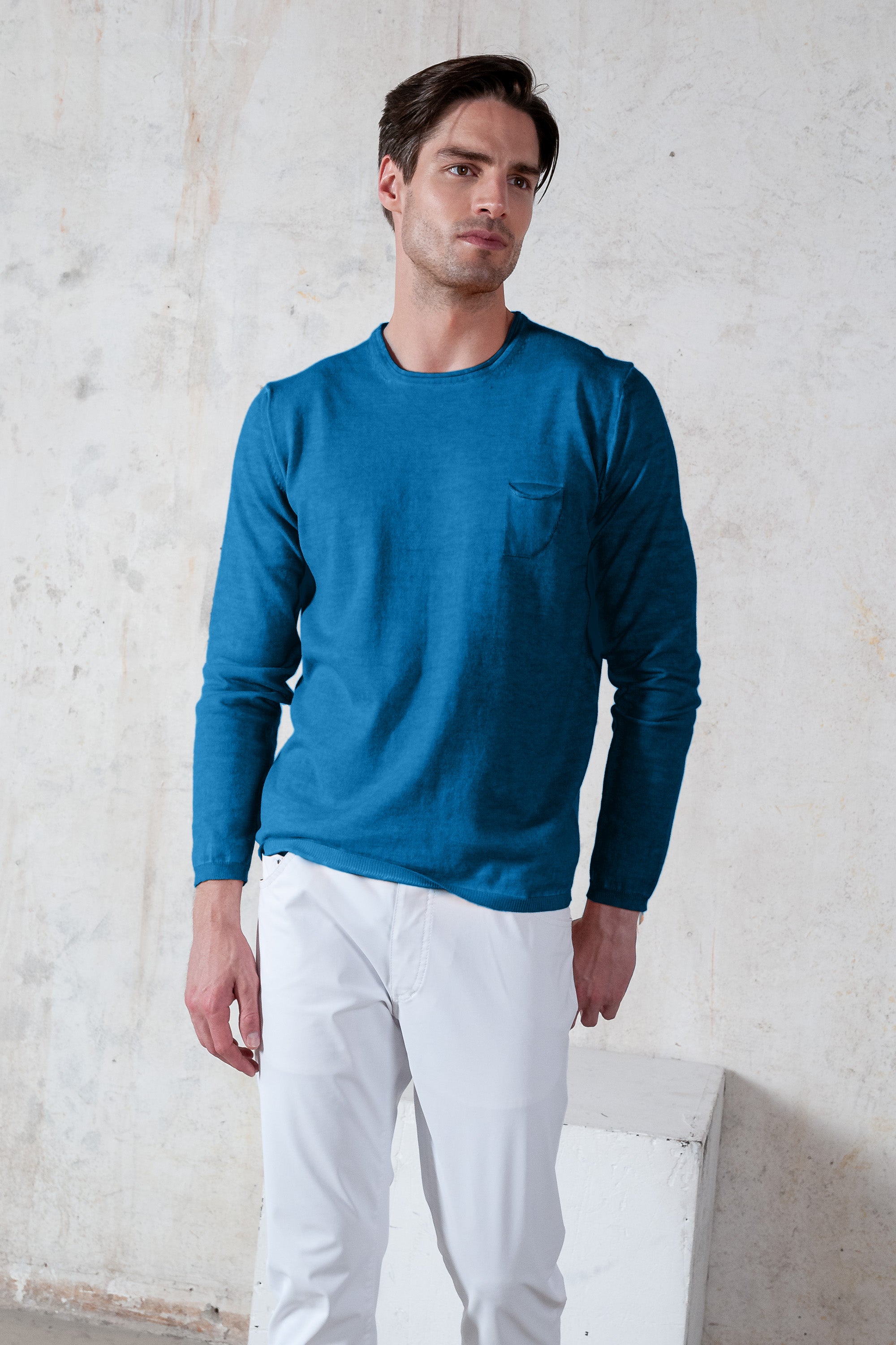 Rolled Hems Cotton Sweater - Mistral