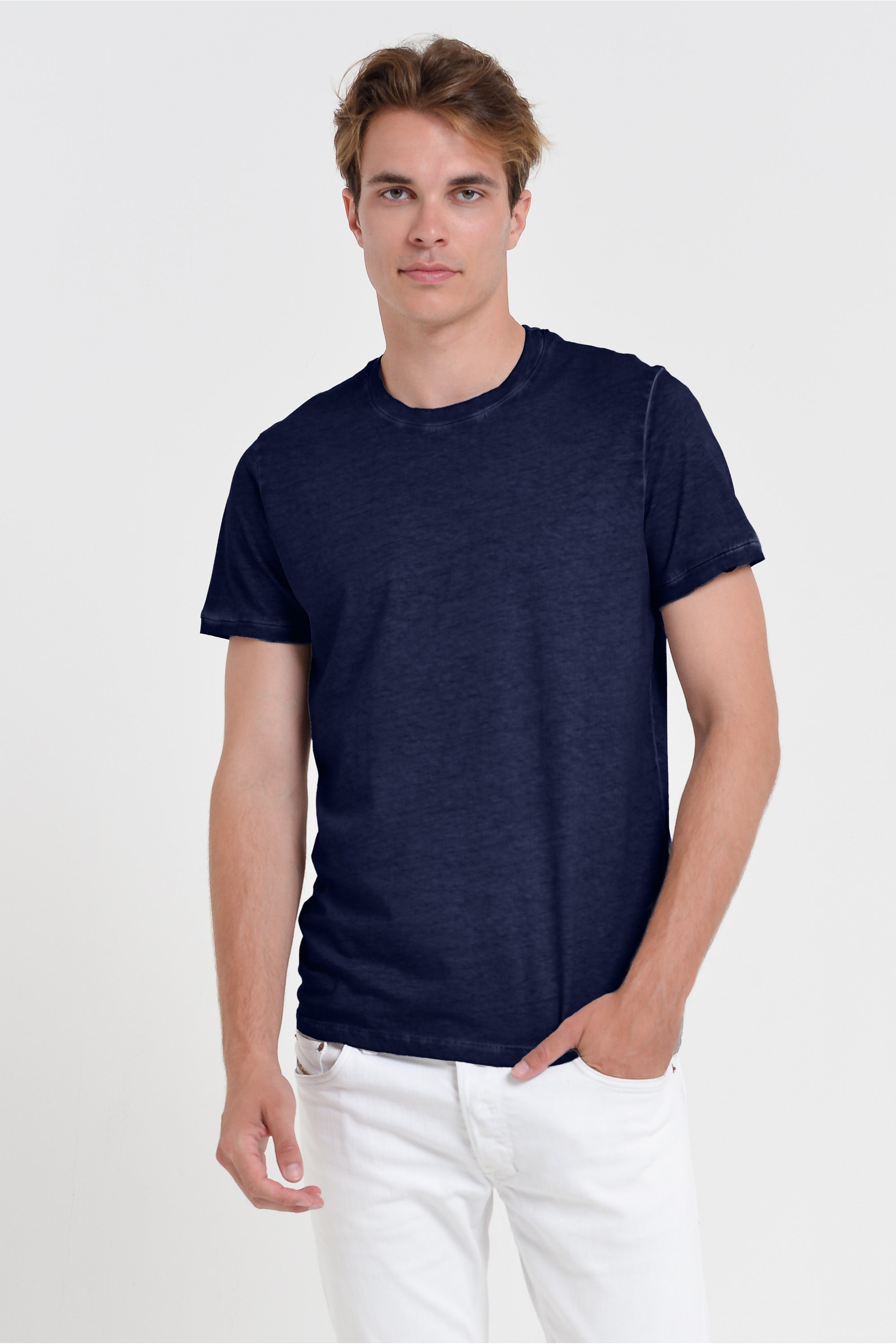 Smart Casual Cotton T-Shirt - Navy