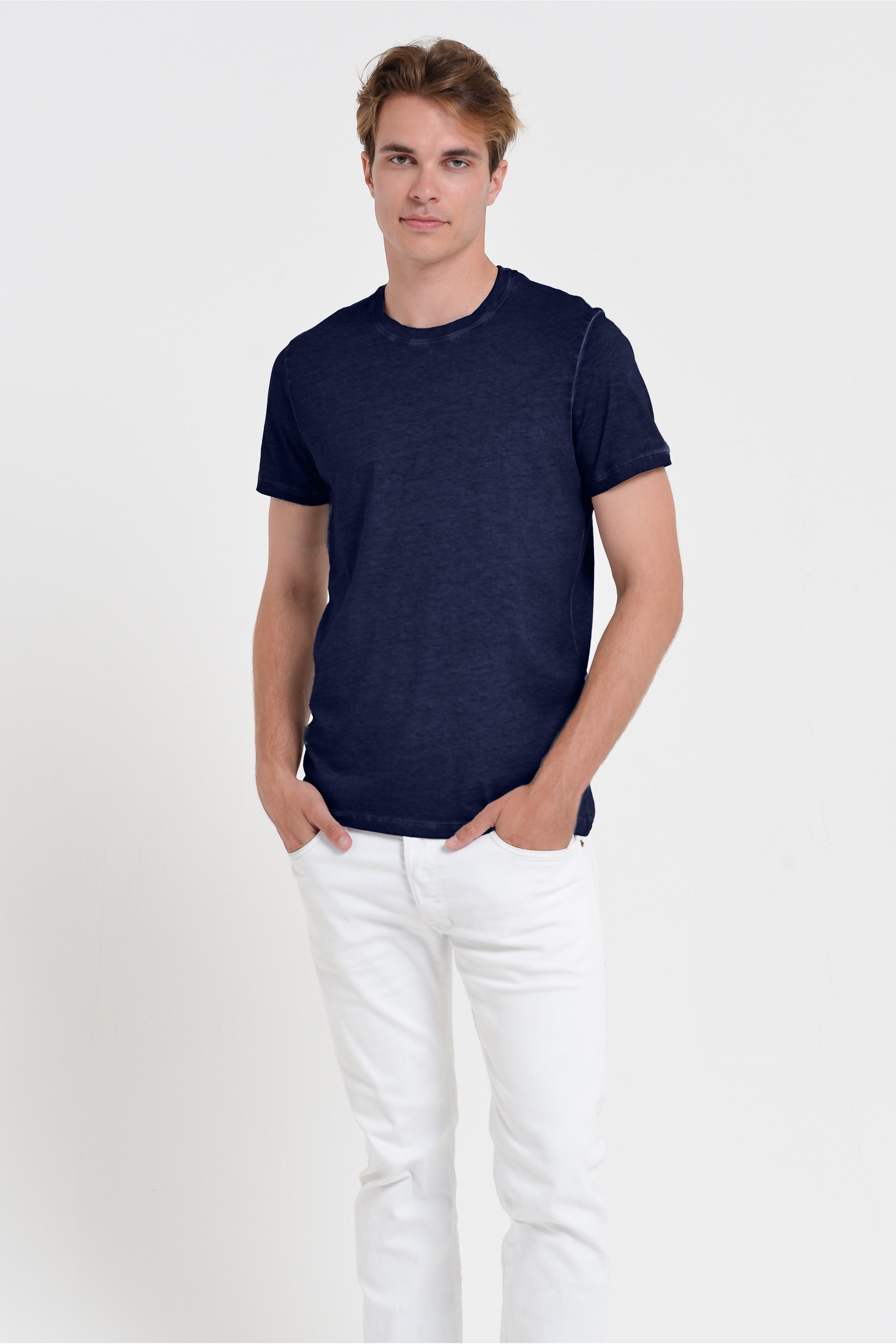 Smart Casual Cotton T-Shirt - Navy