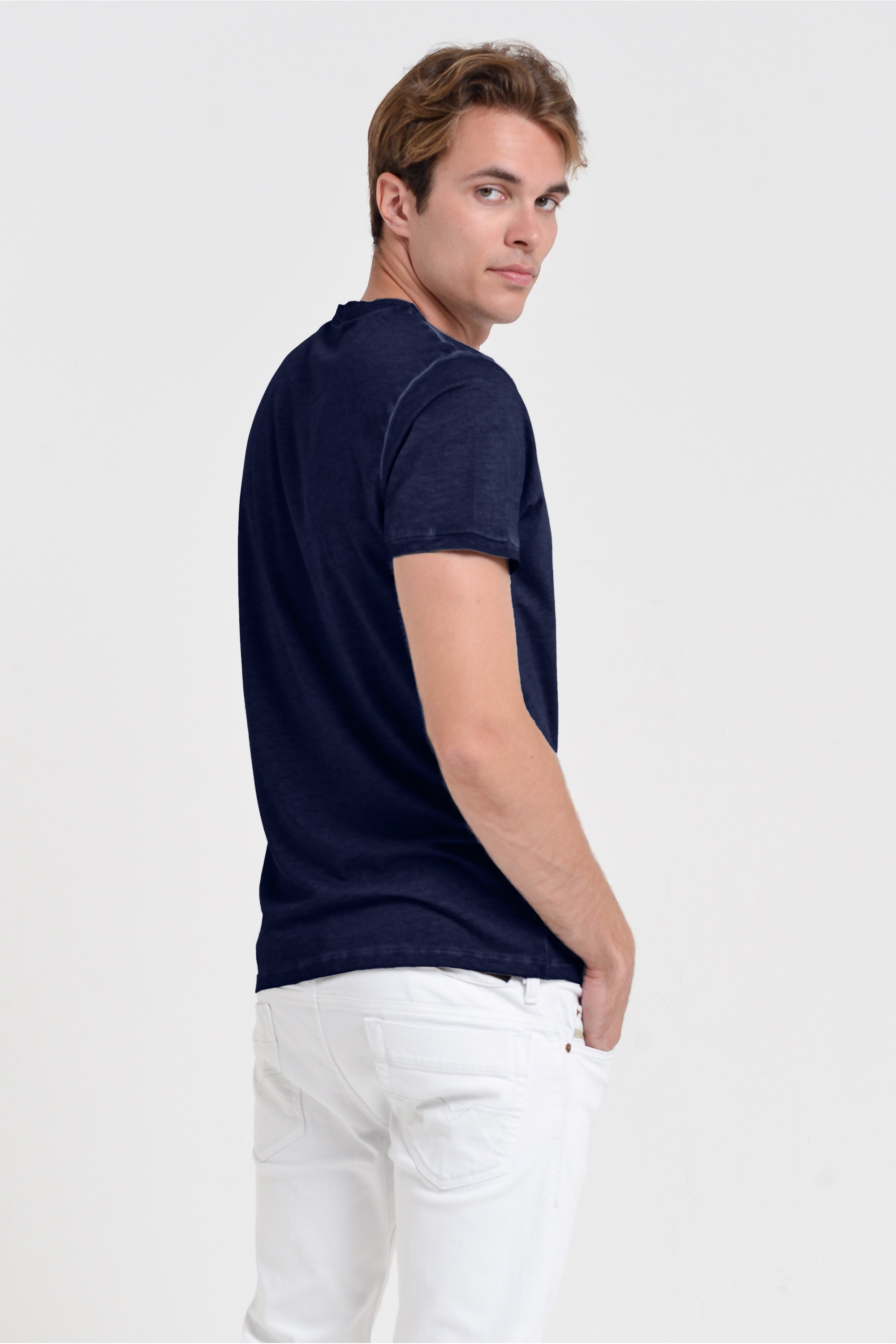 Smart Casual Cotton T-Shirt - Navy