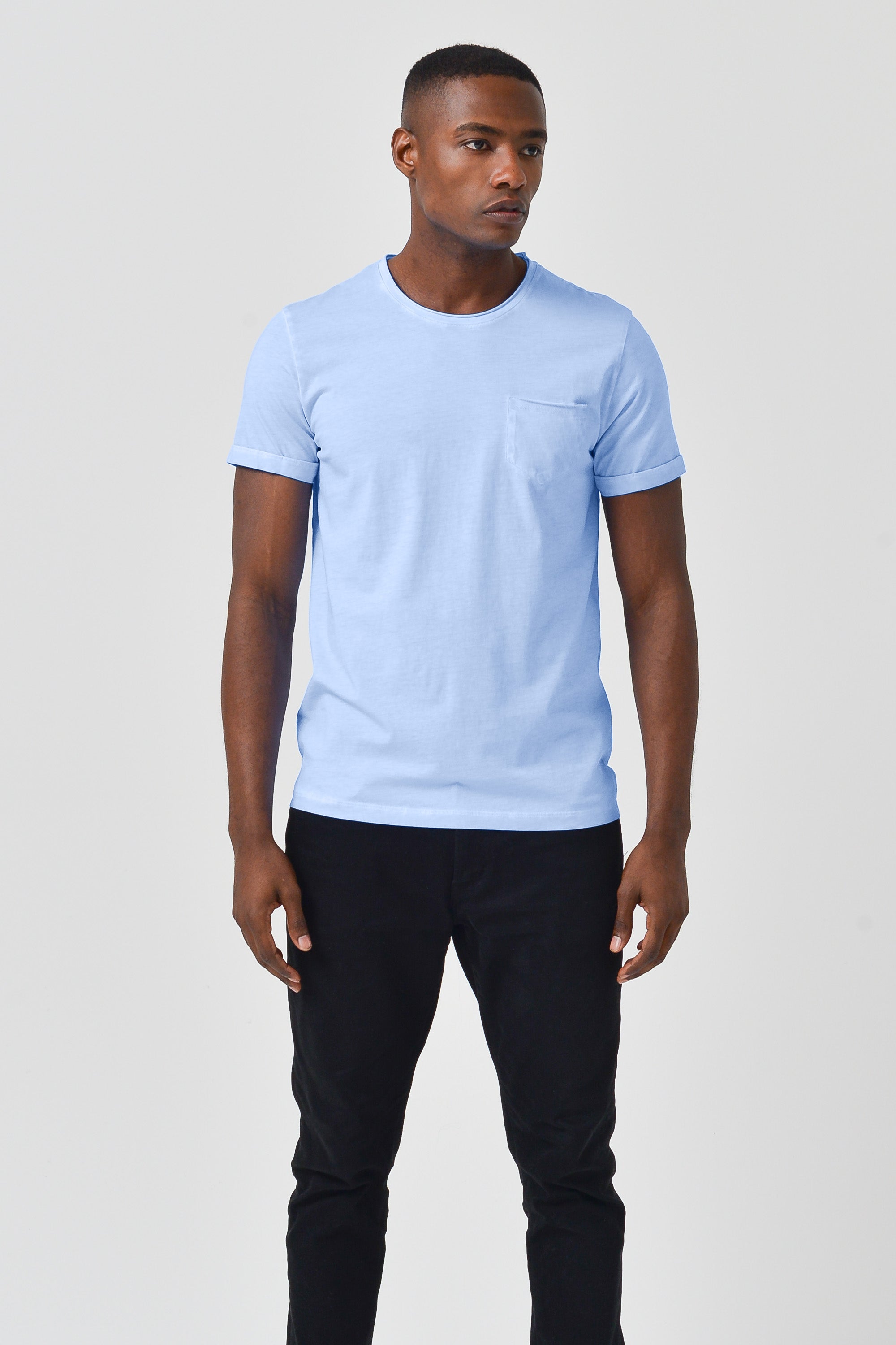 Plain Pocket Cotton T-Shirt - Cielo