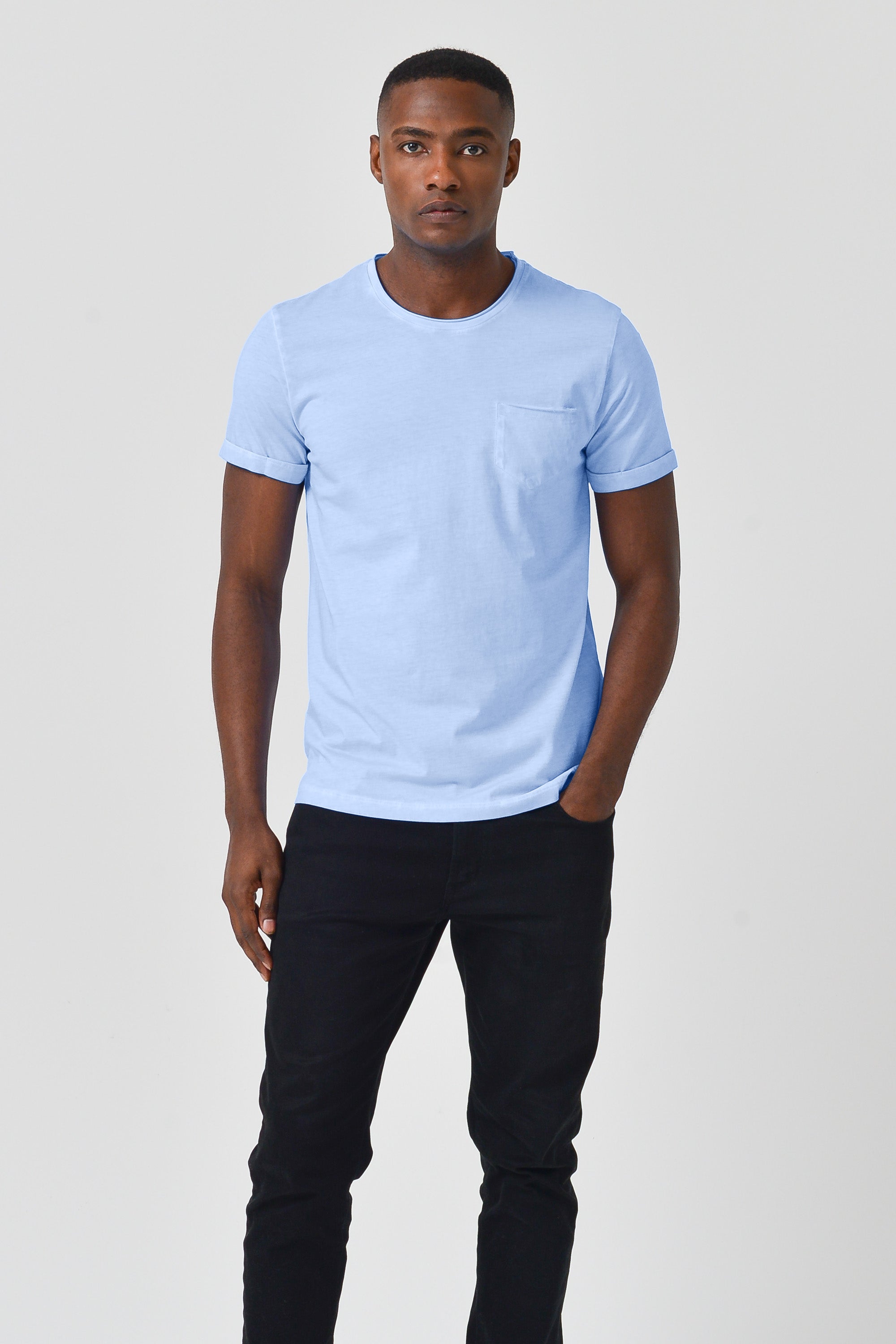 Plain Pocket Cotton T-Shirt - Cielo