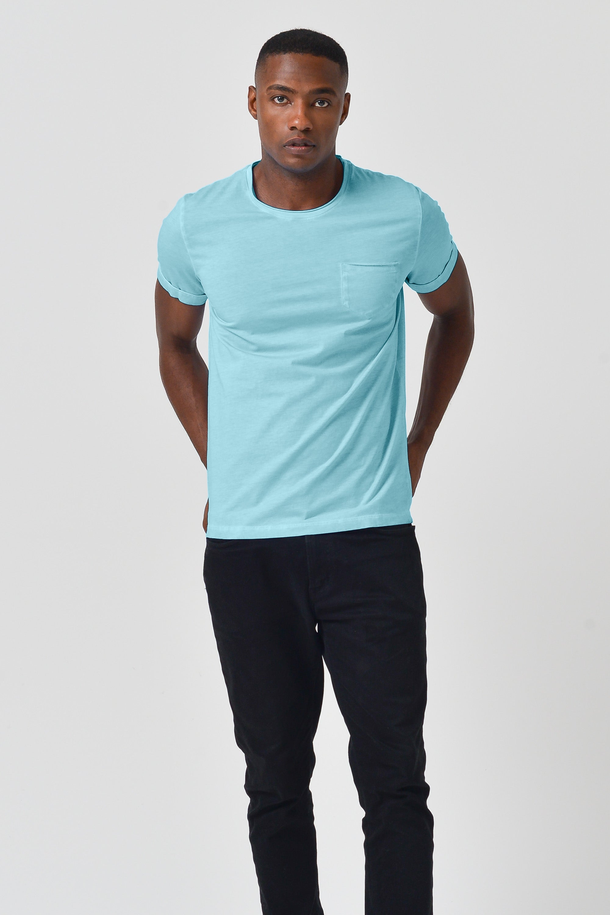 Plain Pocket Cotton T-Shirt - Acqua