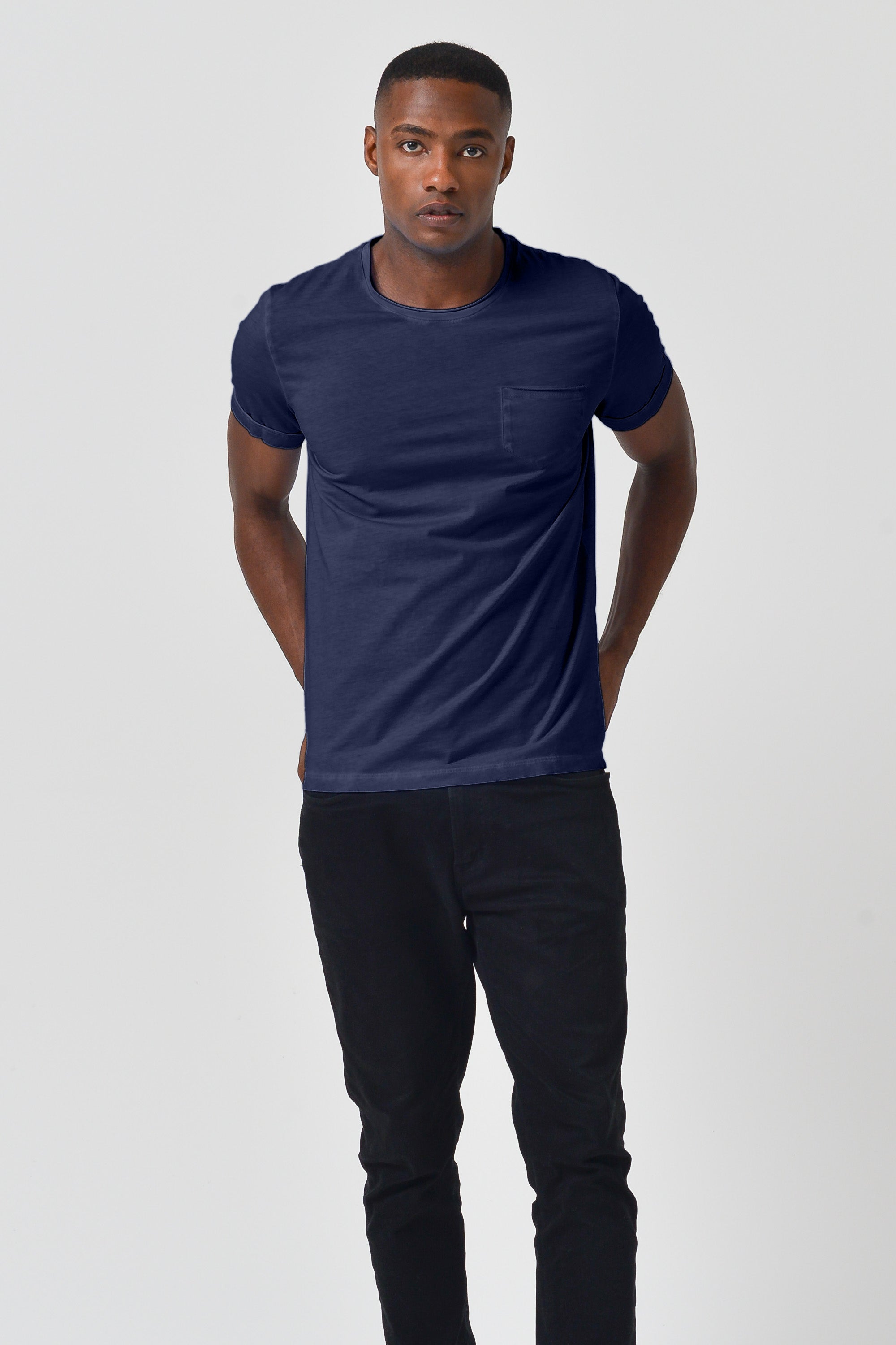 Plain Pocket Cotton T-Shirt - Navy