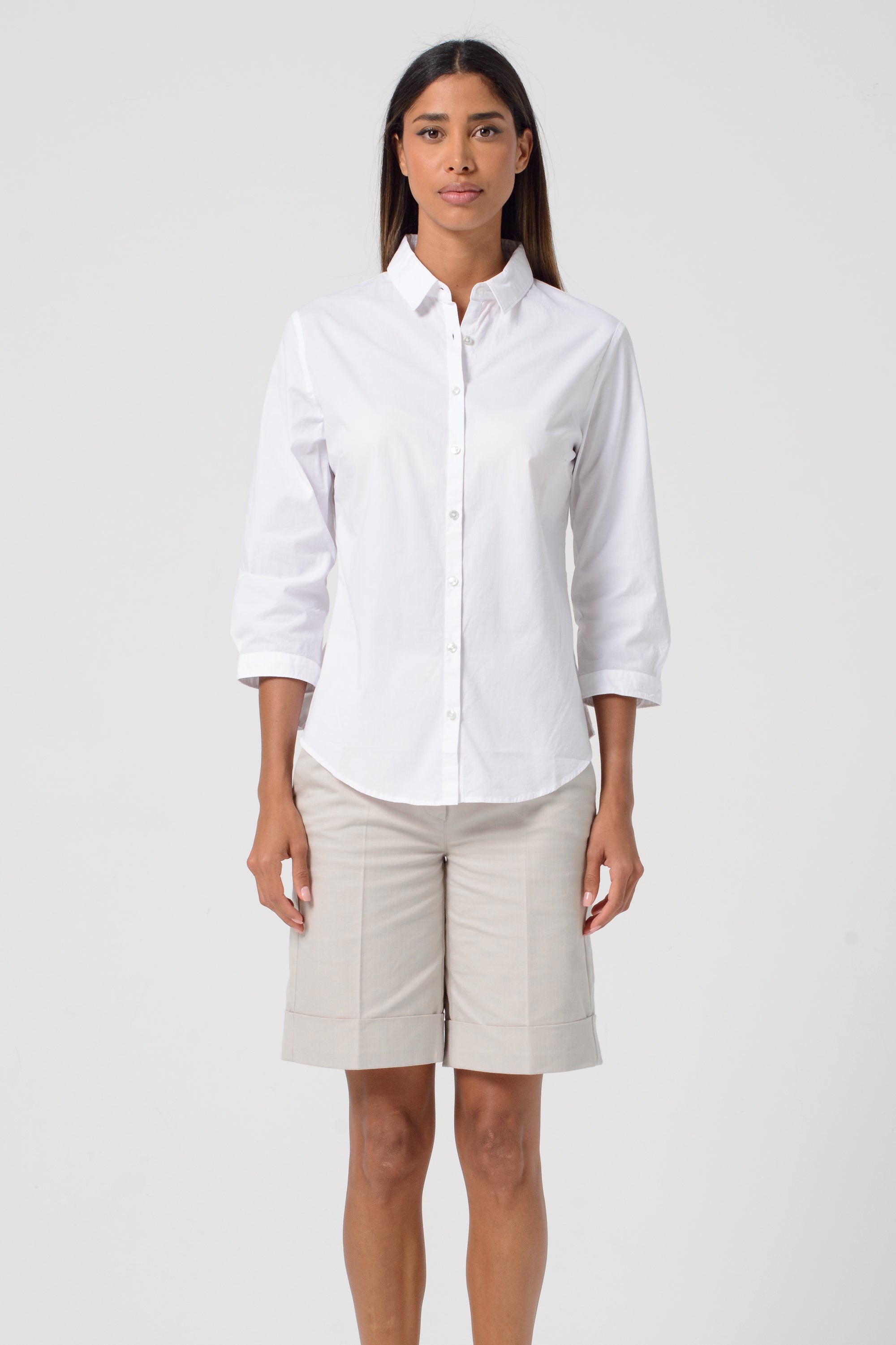 Camicia Popeline Manica 3/4 - Bianco
