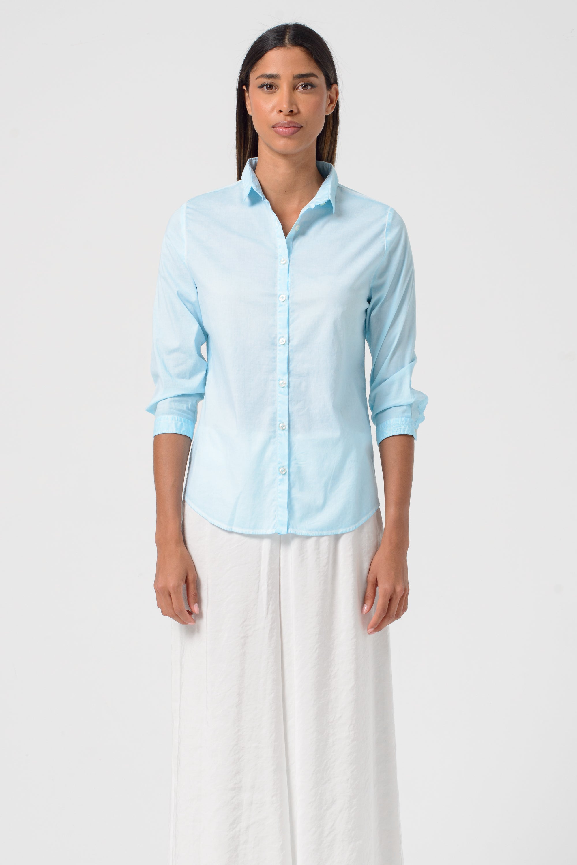 Camicia Popeline Manica 3/4 - Acqua