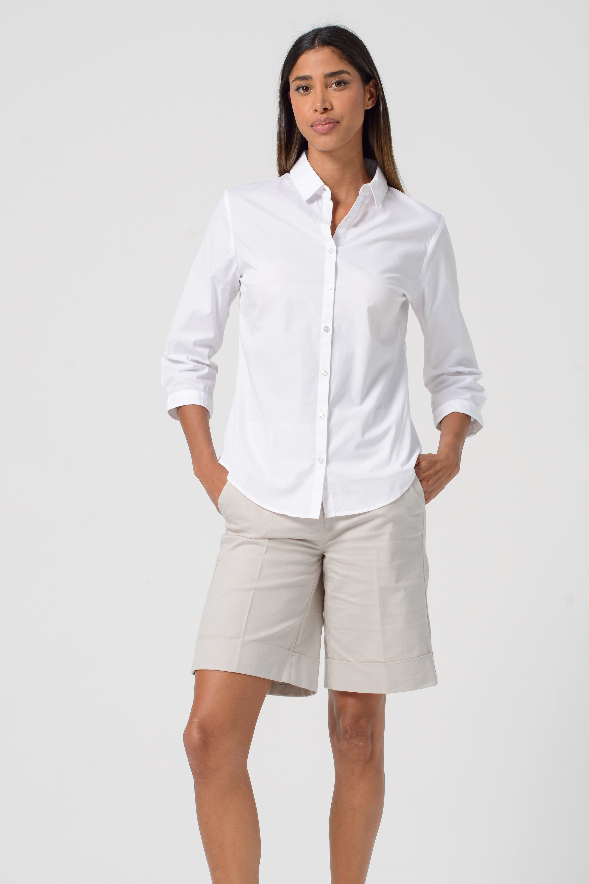 Camicia Popeline Manica 3/4 - Bianco