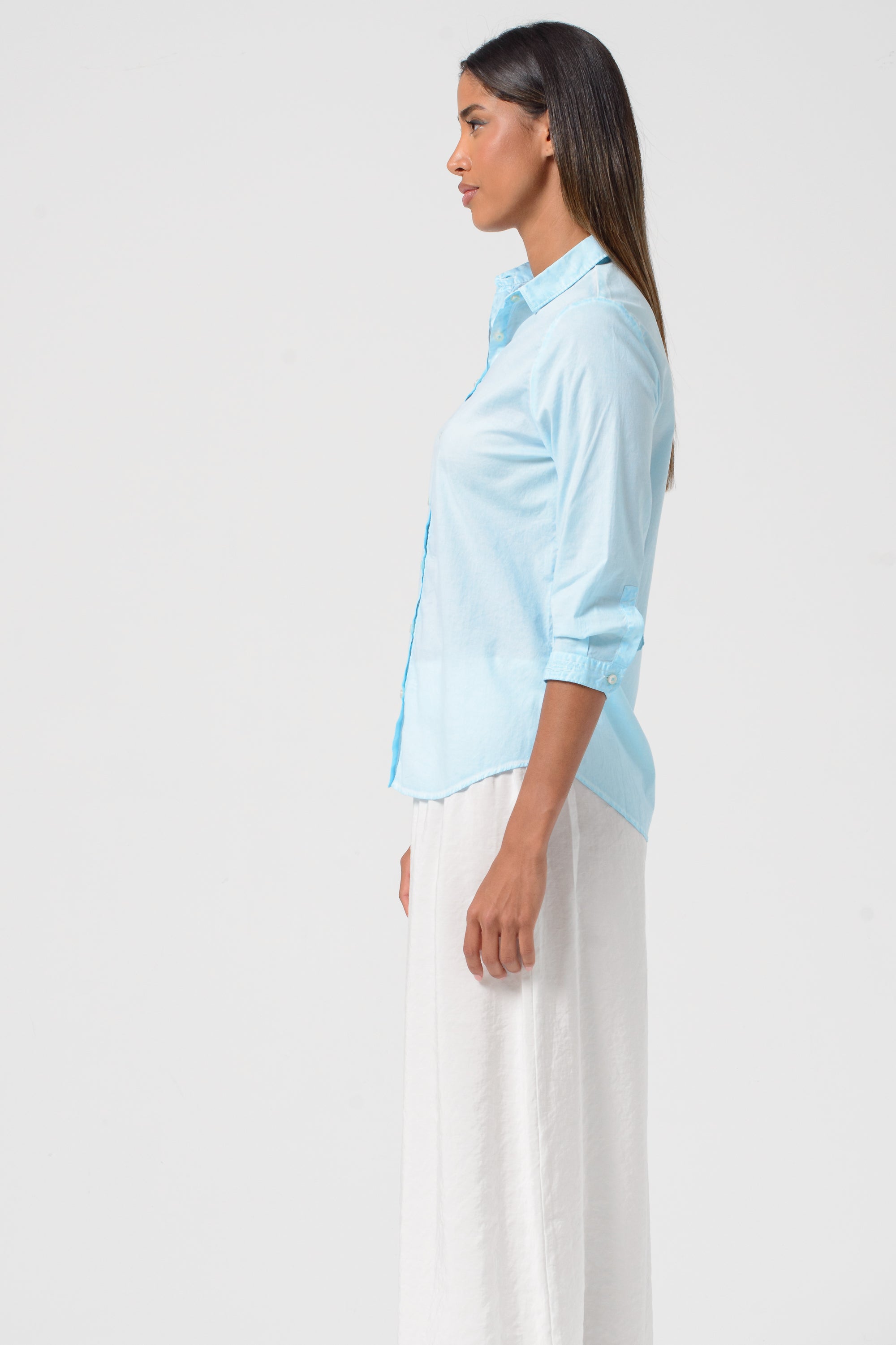 Camicia Popeline Manica 3/4 - Acqua