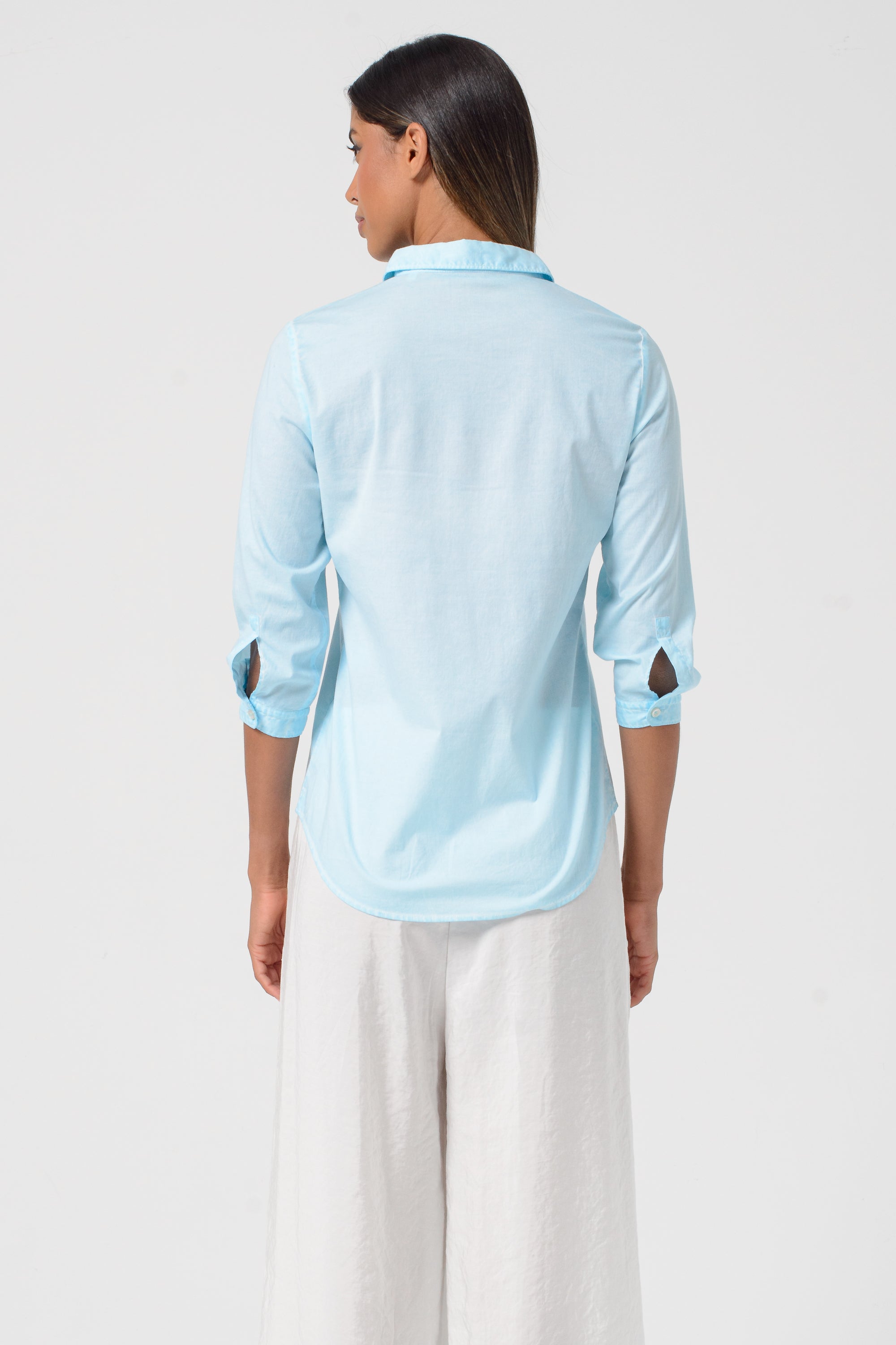 Camicia Popeline Manica 3/4 - Acqua
