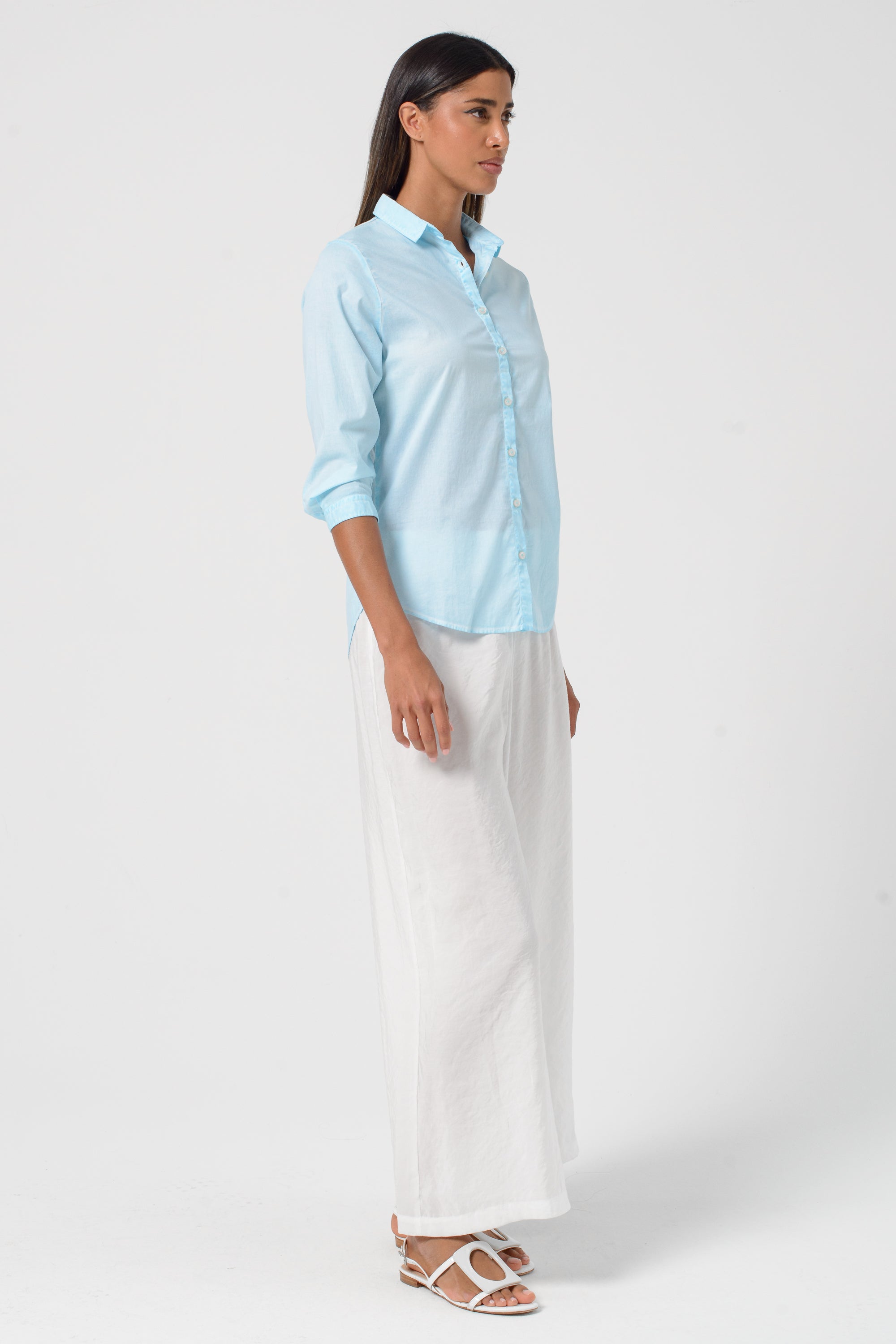 Camicia Popeline Manica 3/4 - Acqua