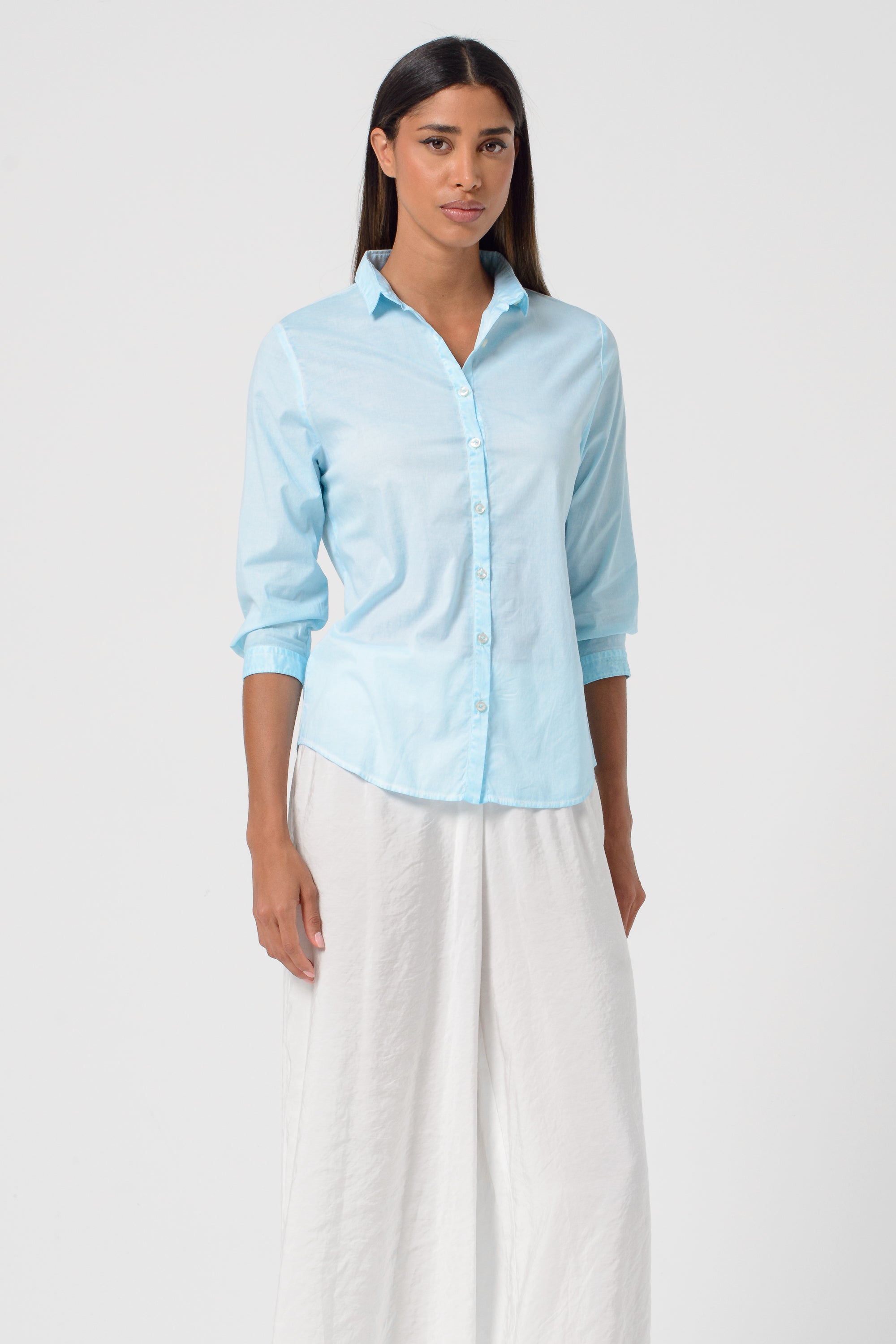 Camicia Popeline Manica 3/4 - Acqua