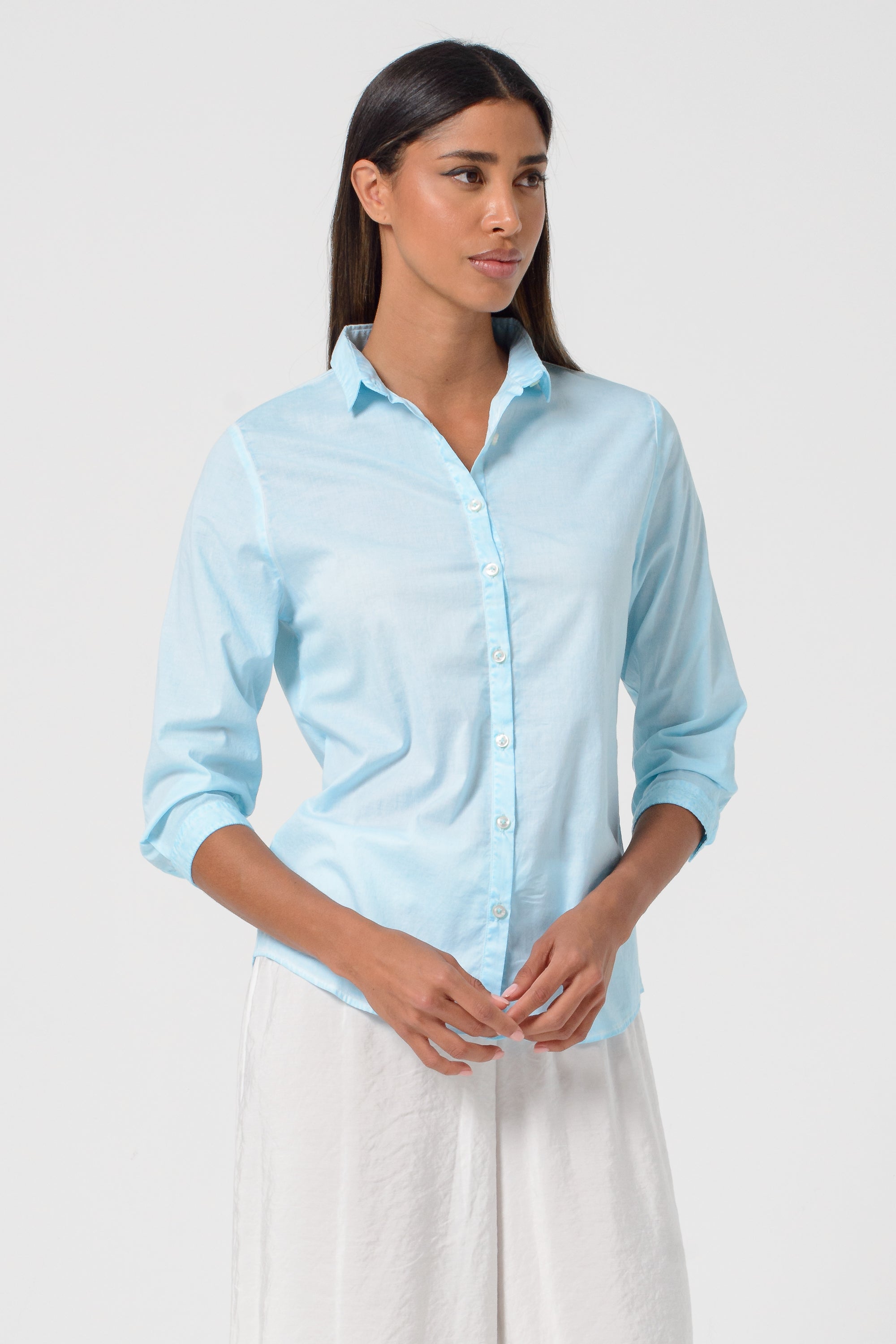 Camicia Popeline Manica 3/4 - Acqua