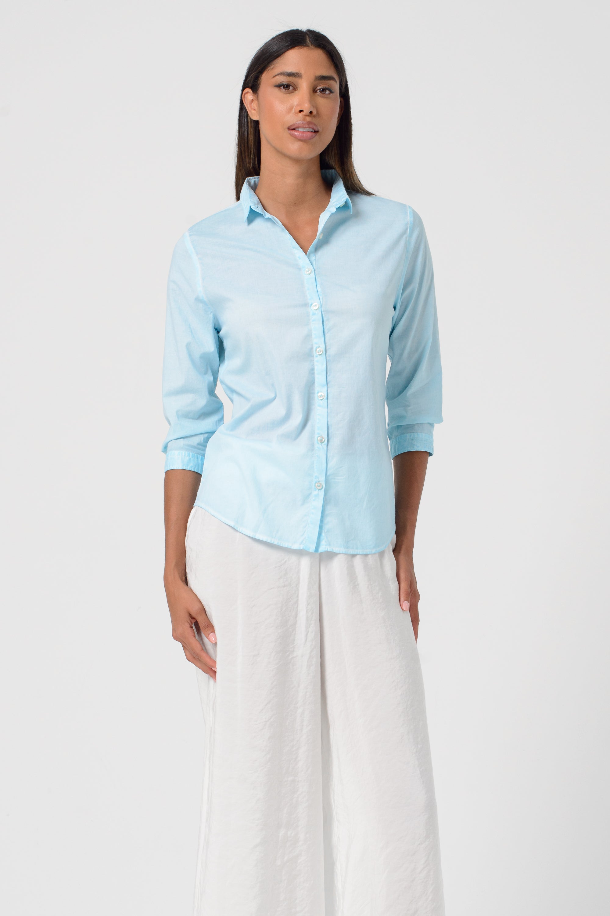 Camicia Popeline Manica 3/4 - Acqua