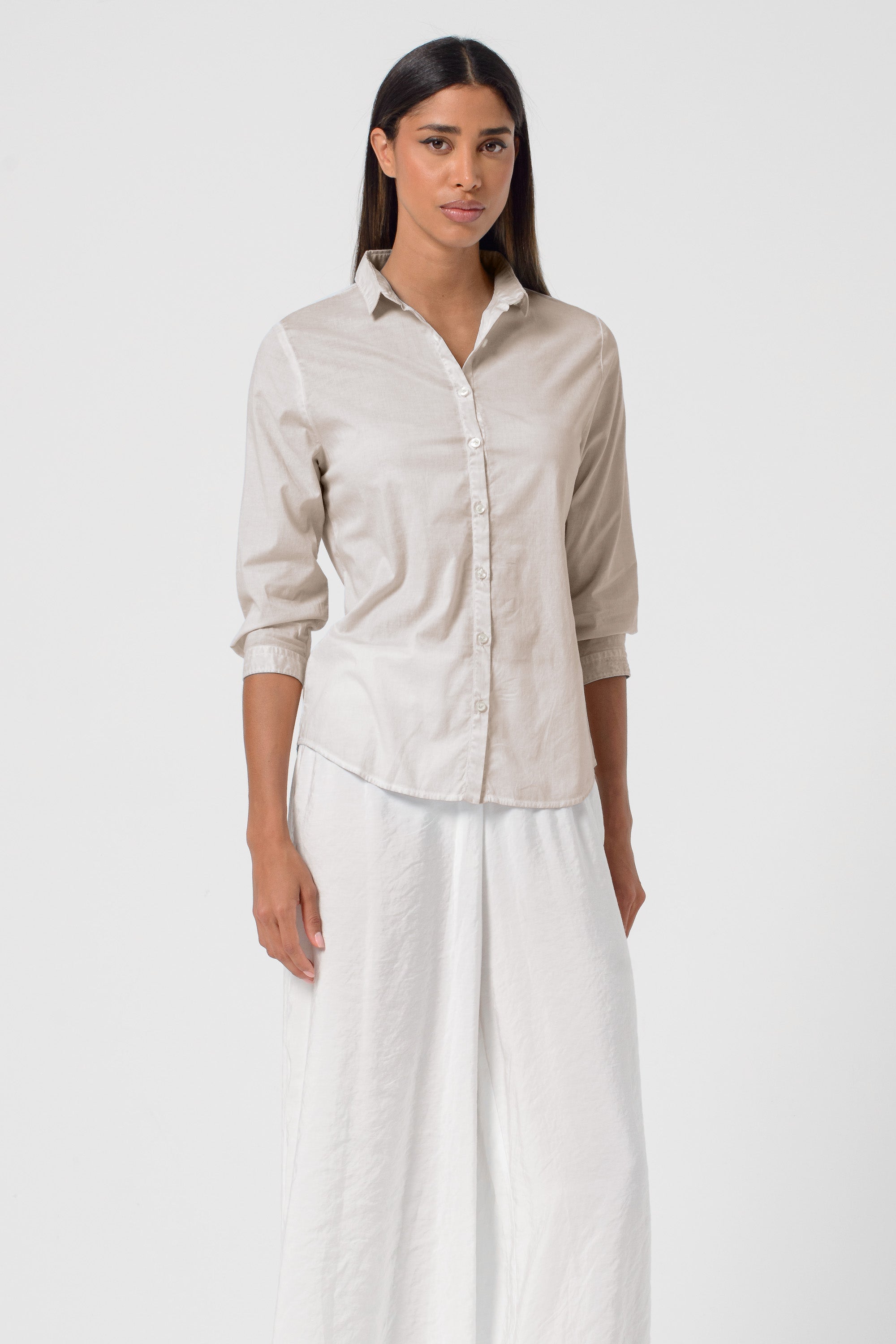 Camicia Popeline Manica 3/4 - Canapa