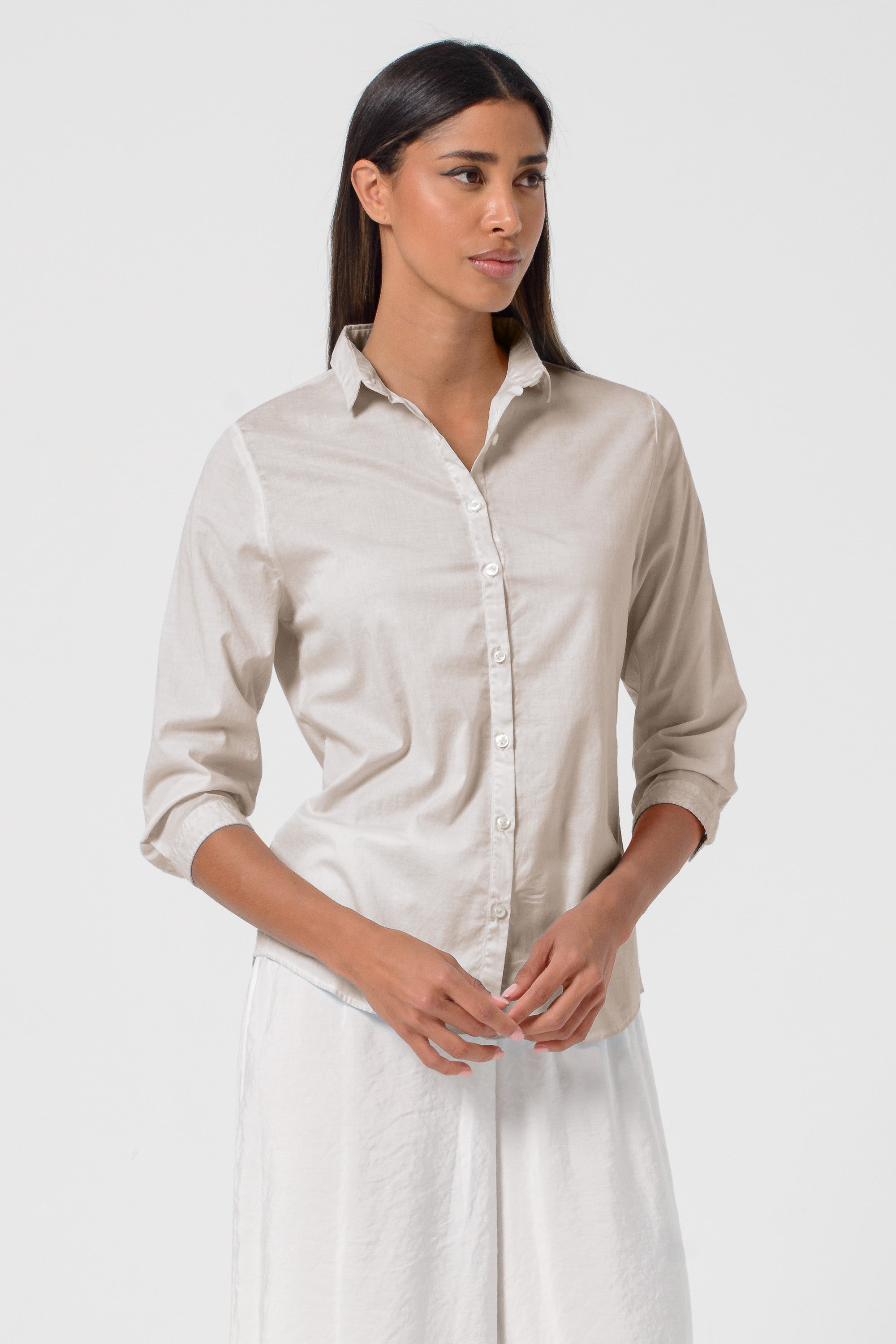 Camicia Popeline Manica 3/4 - Canapa