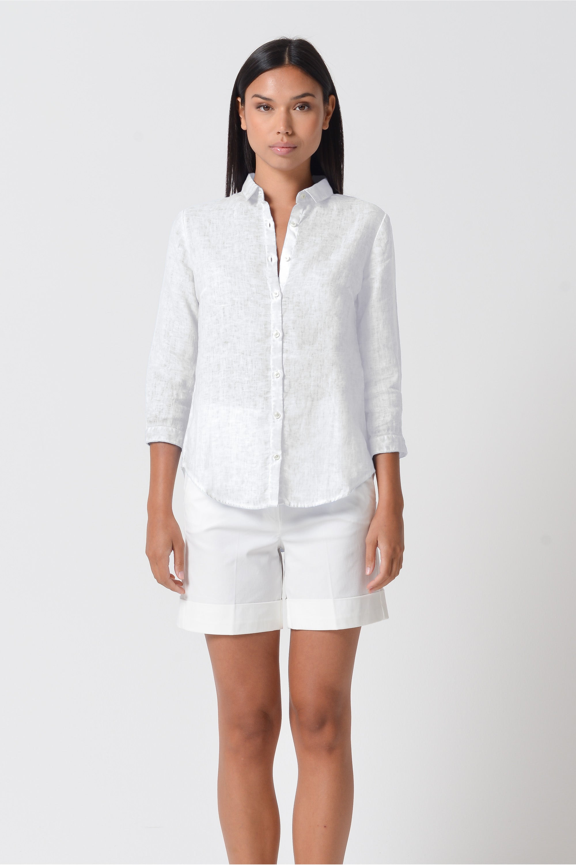 Camicia Slim Lino Manica 3/4 - Bianco