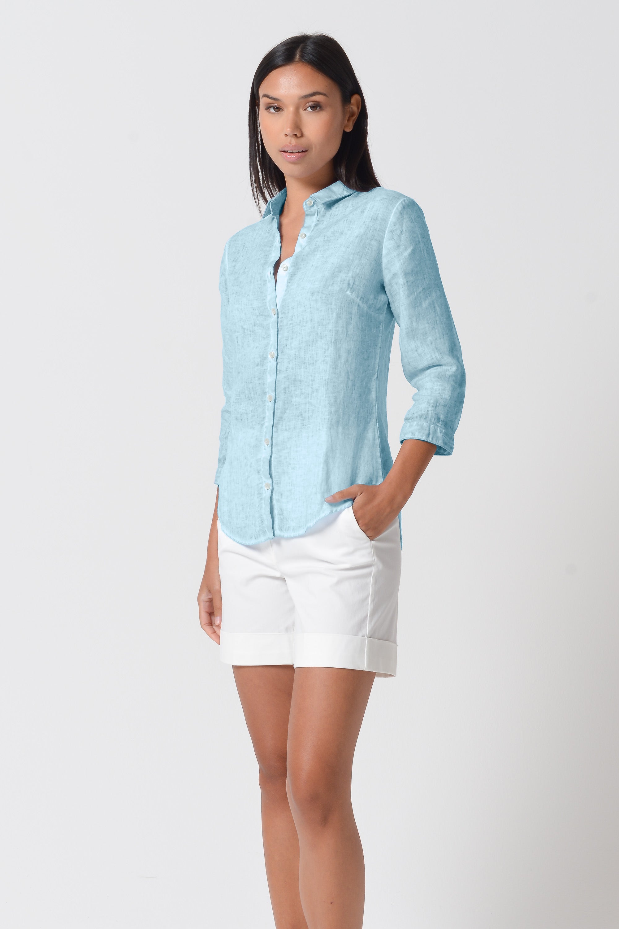 Valerie Shirt in Linen - Bora Bora