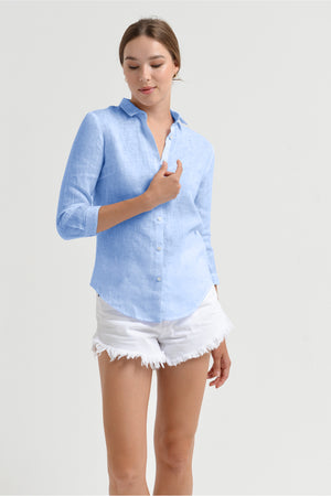 Valerie Shirt in Linen - Cielo