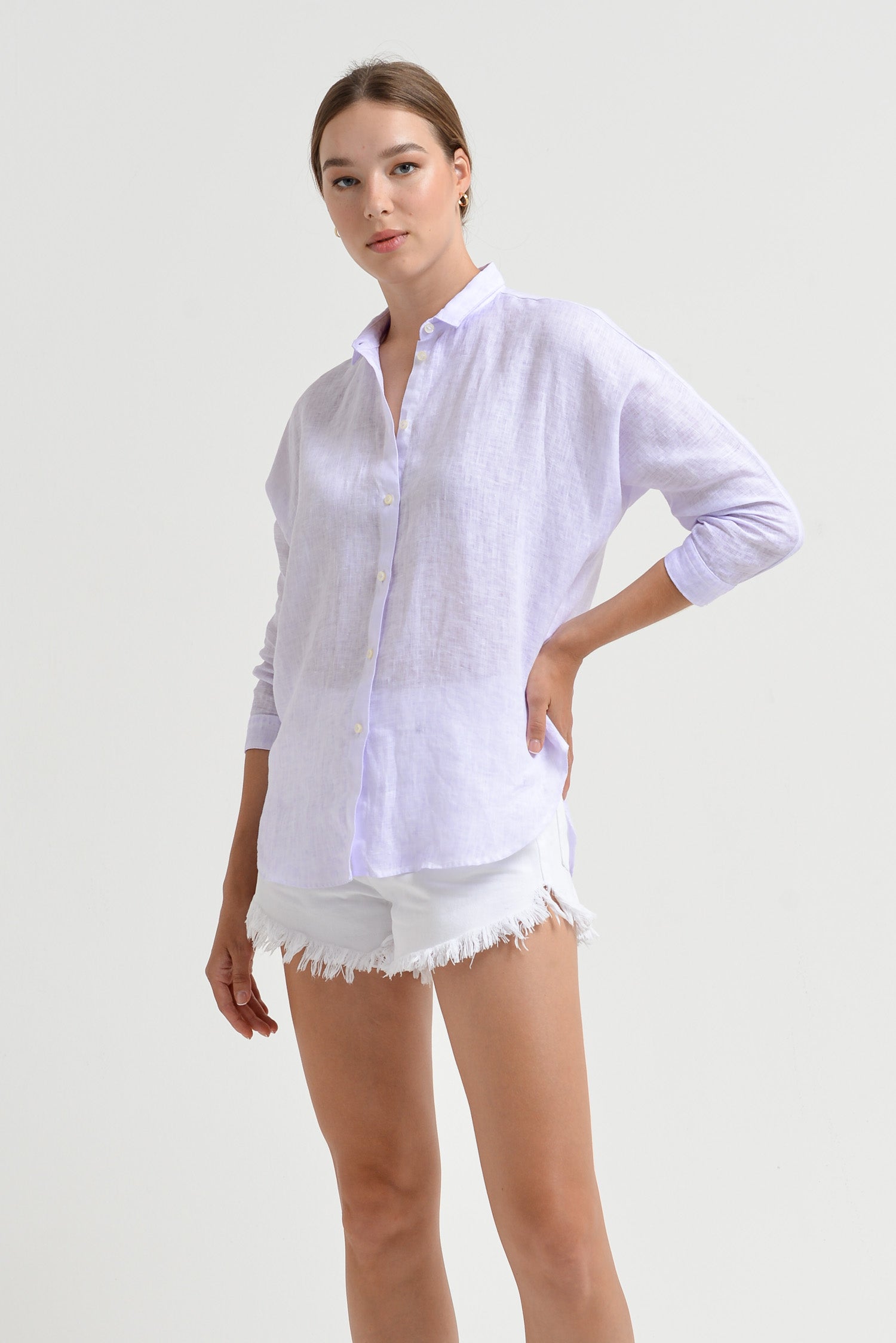 Ollie Blouse in Linen - Lilac