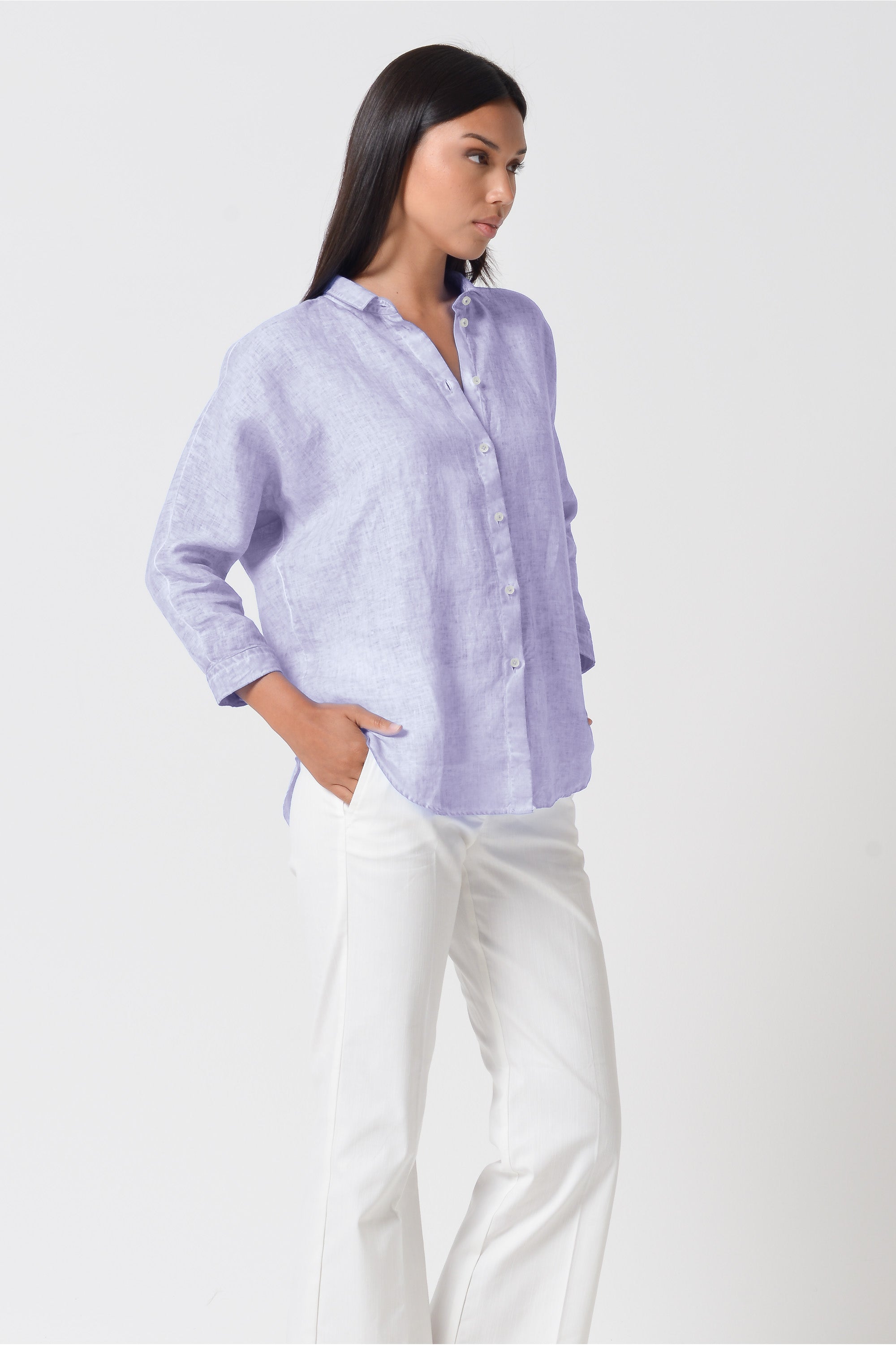 Ollie Blouse in Linen - Lilac