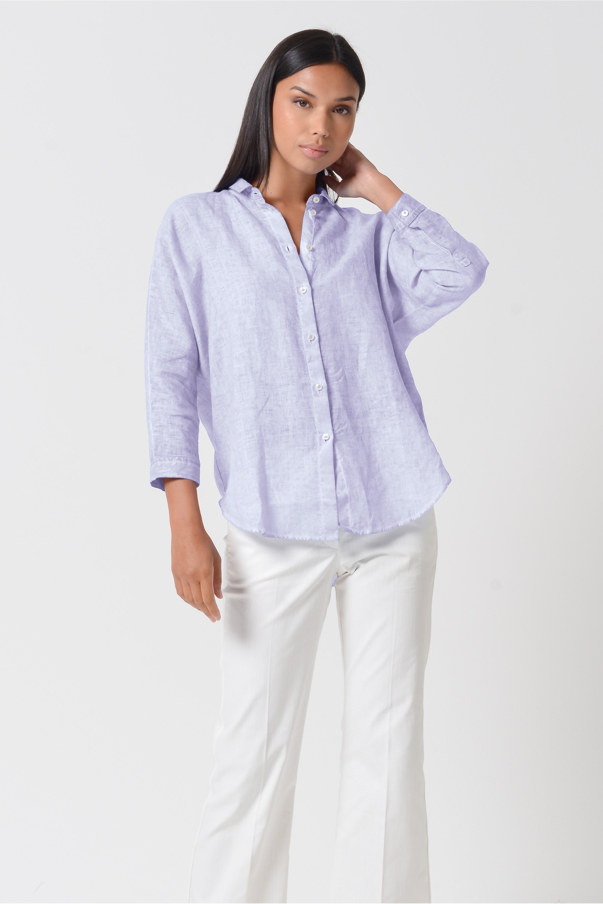 Ollie Blouse in Linen - Lilac