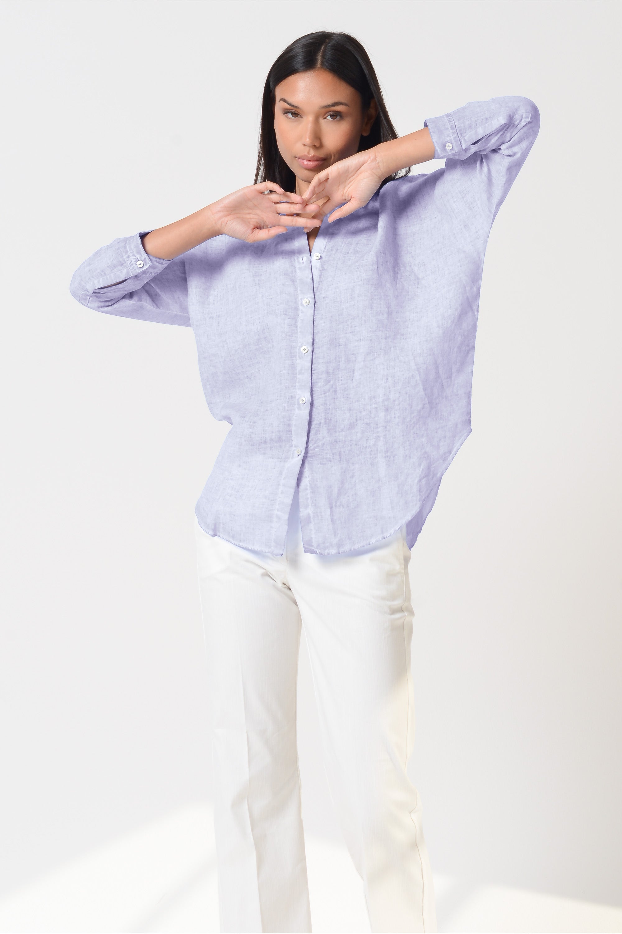 Ollie Blouse in Linen - Lilac