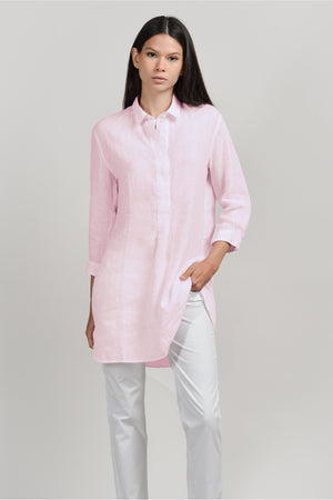 Linen Mini Shirtdress - Rose