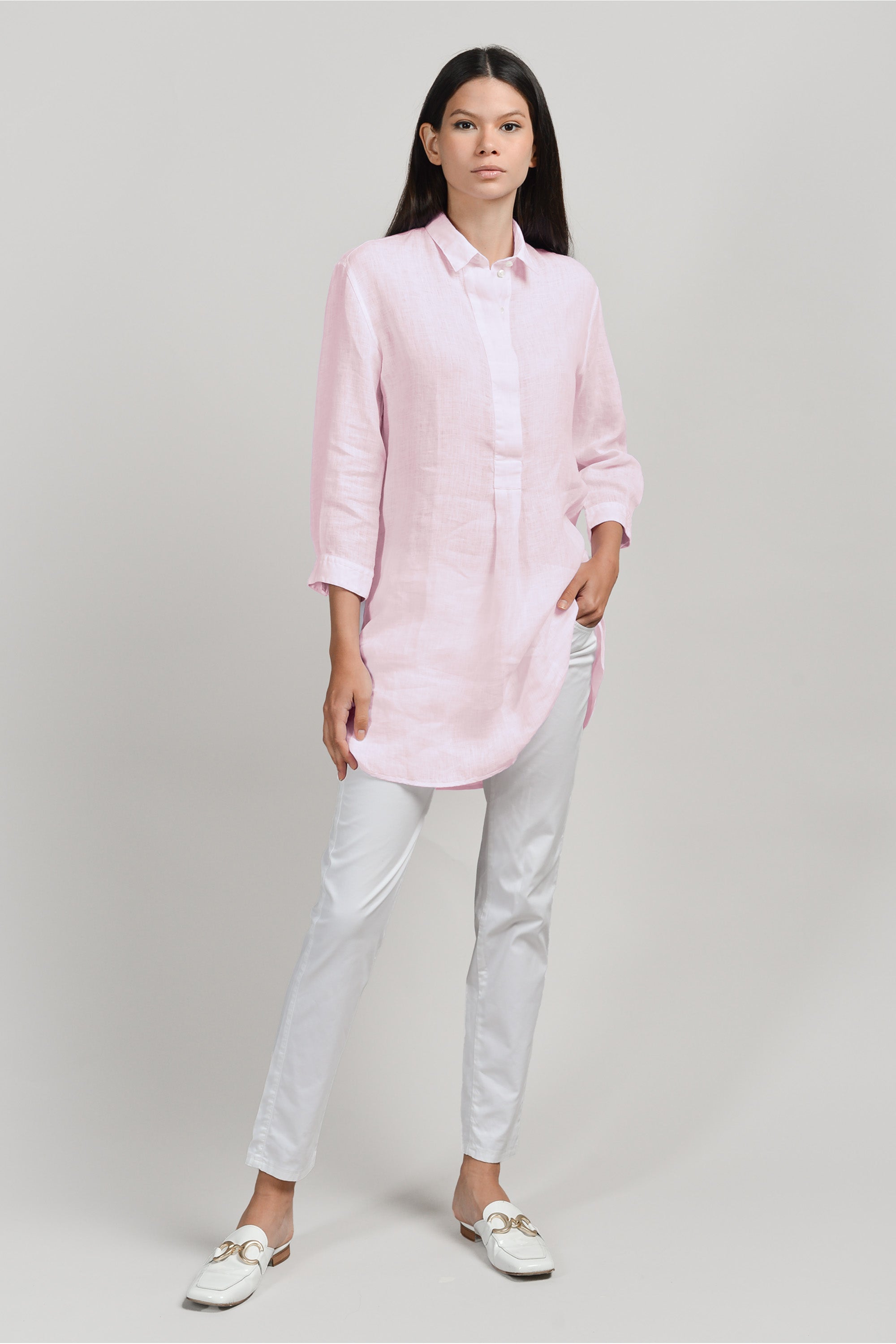 Linen Mini Shirtdress - Rose