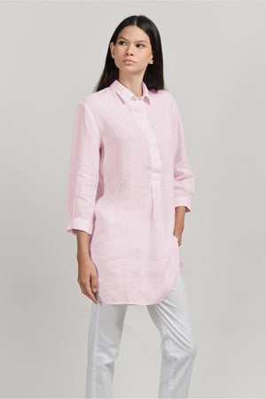 Linen Mini Shirtdress - Rose