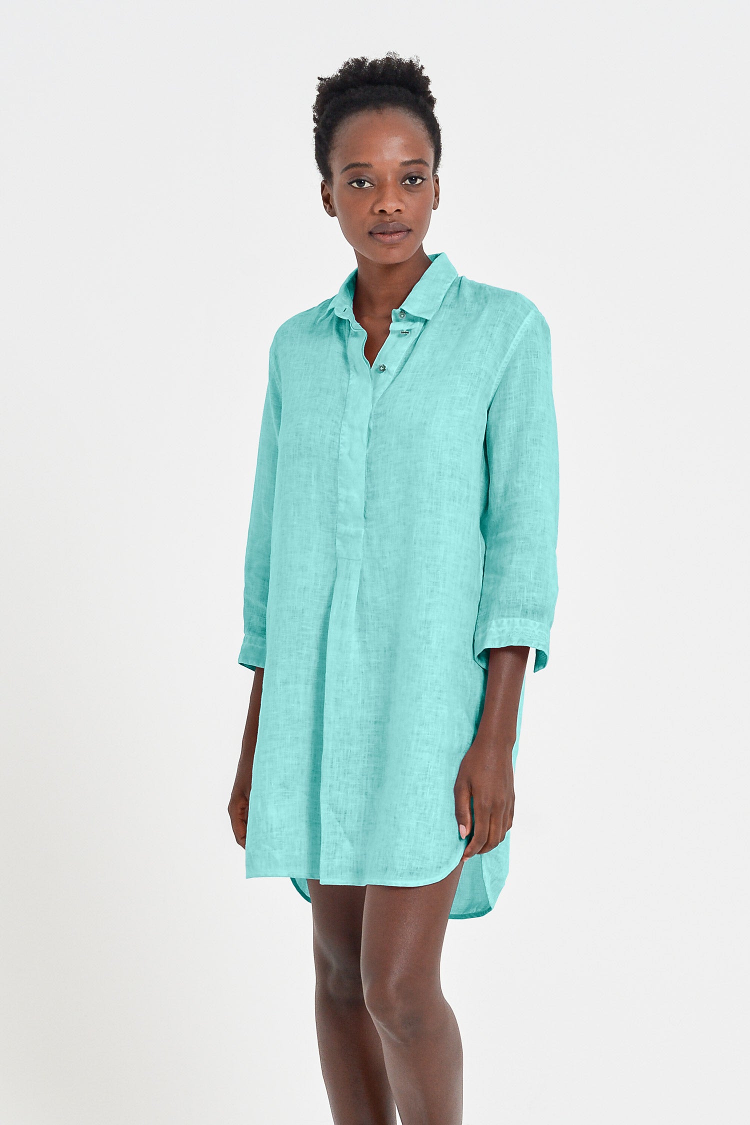 Linen Mini Shirtdress - Water