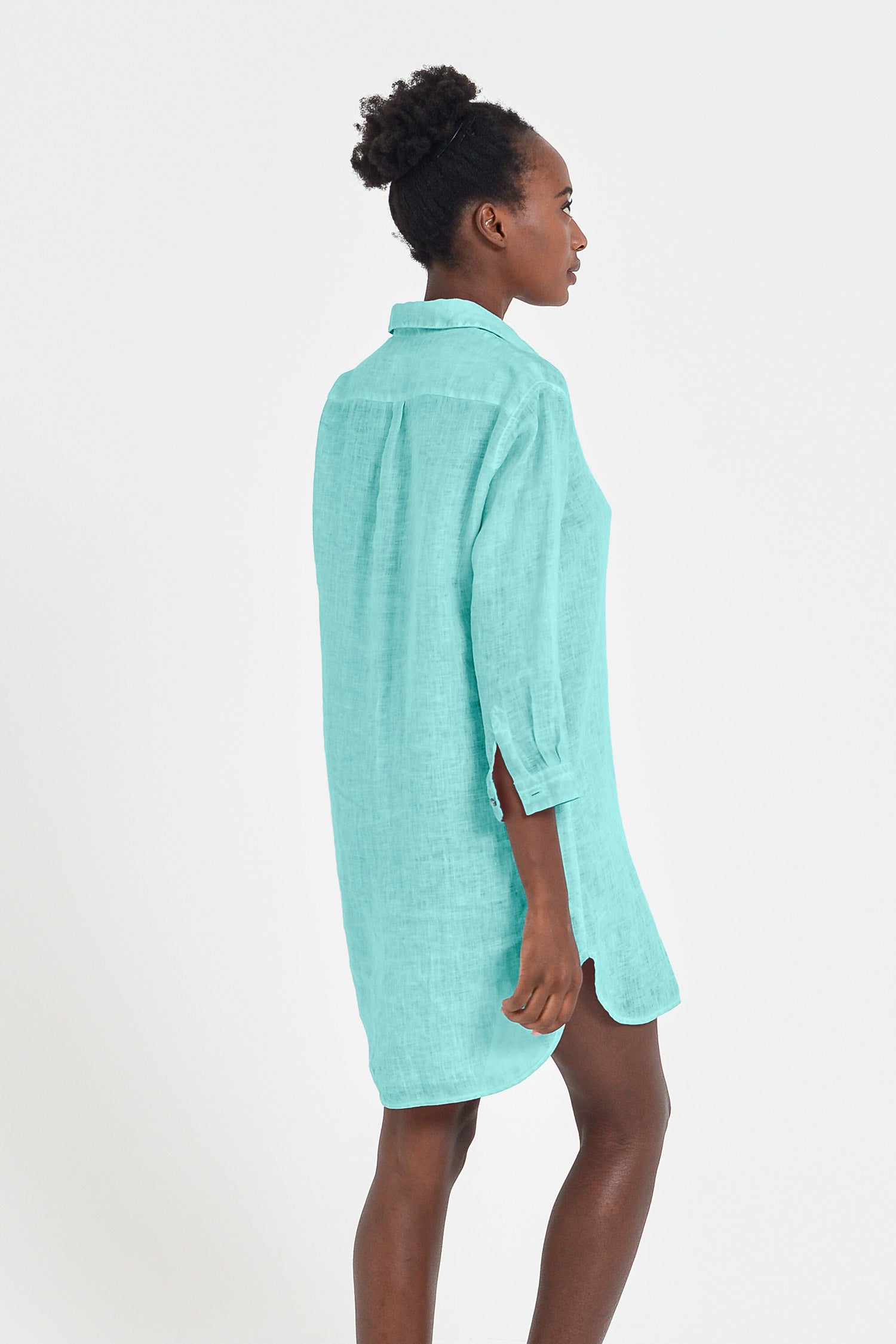 Linen Mini Shirtdress - Water