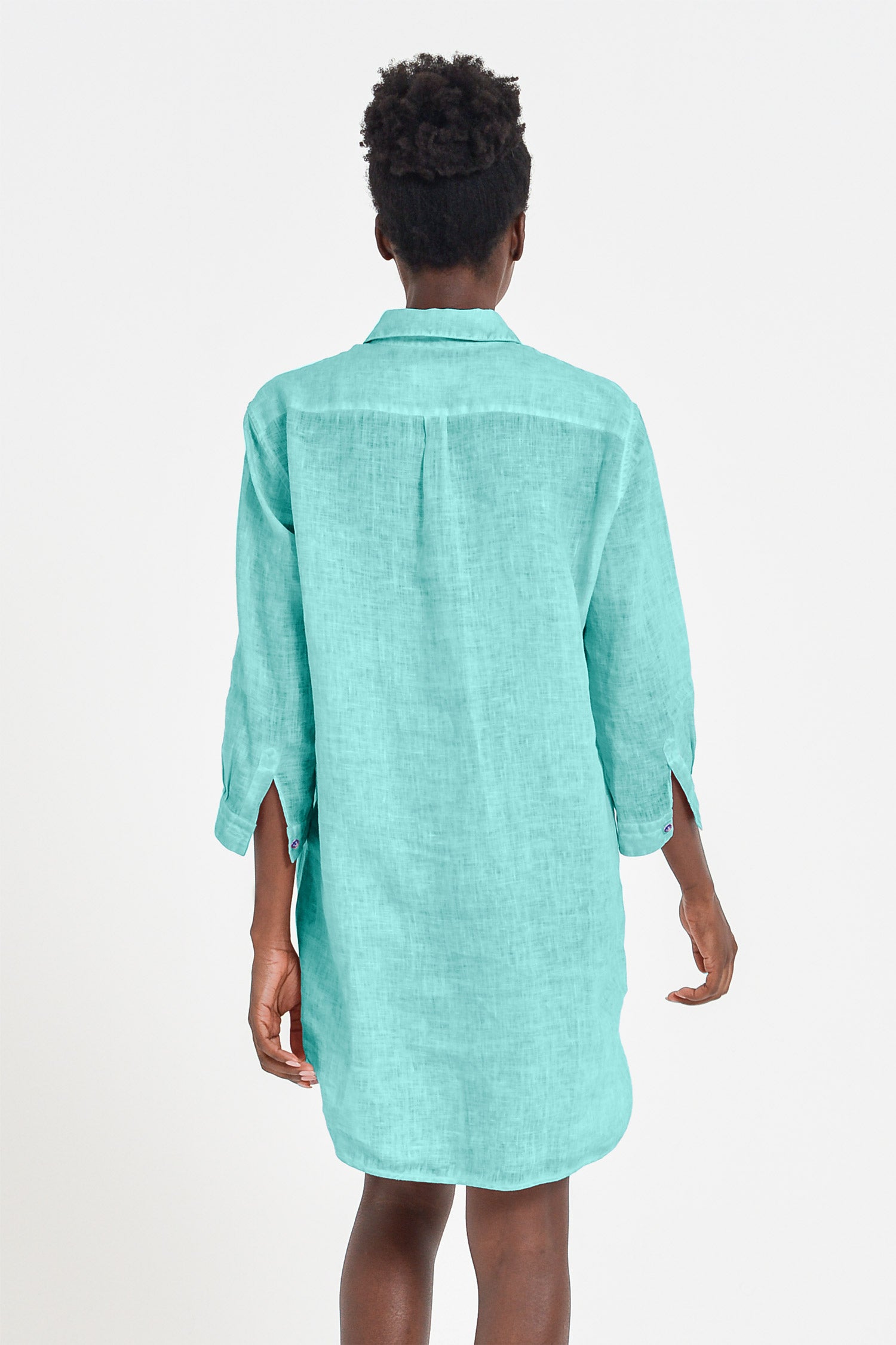 Linen Mini Shirtdress - Water