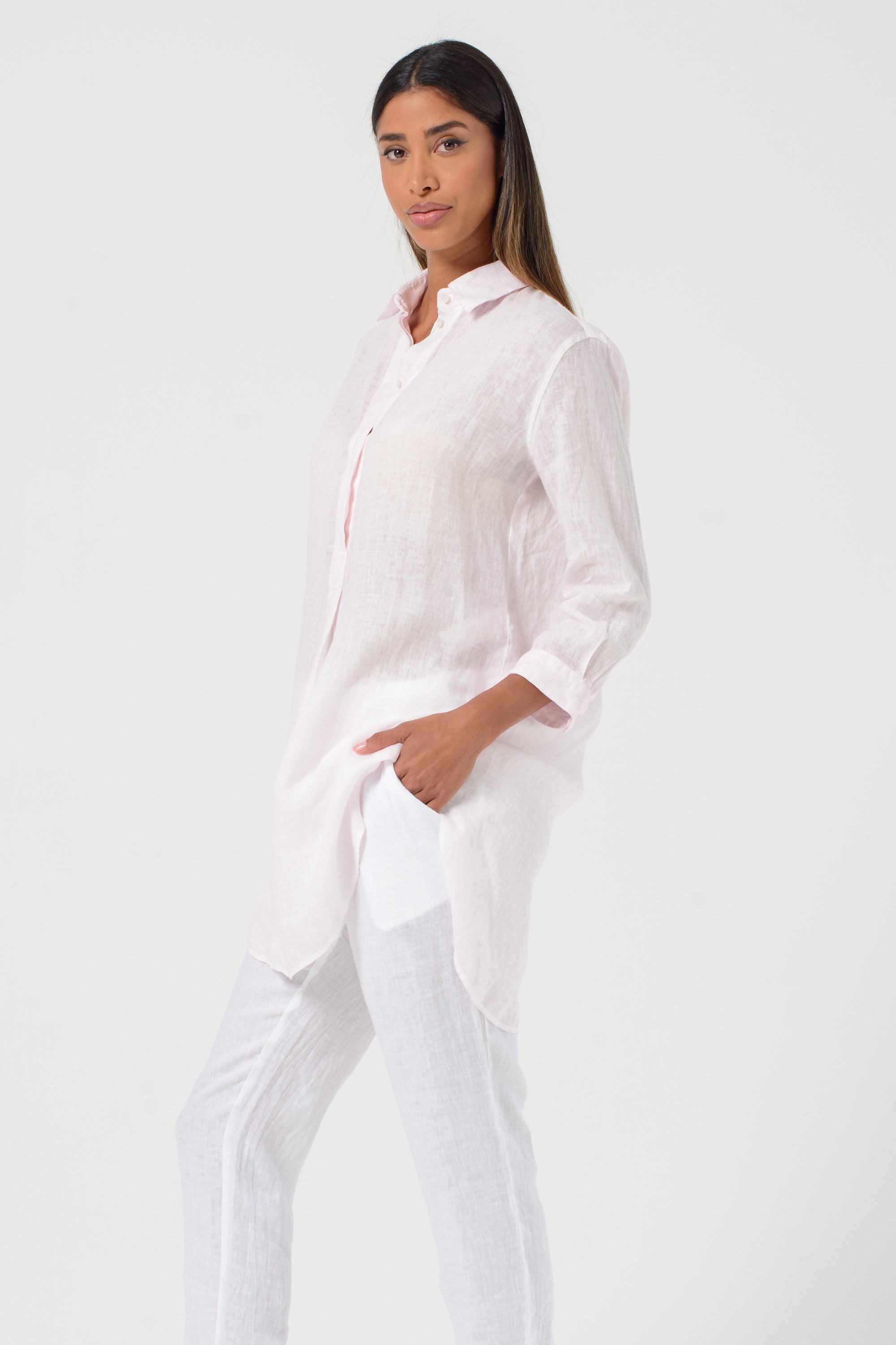 Linen Mini Shirtdress - Rose