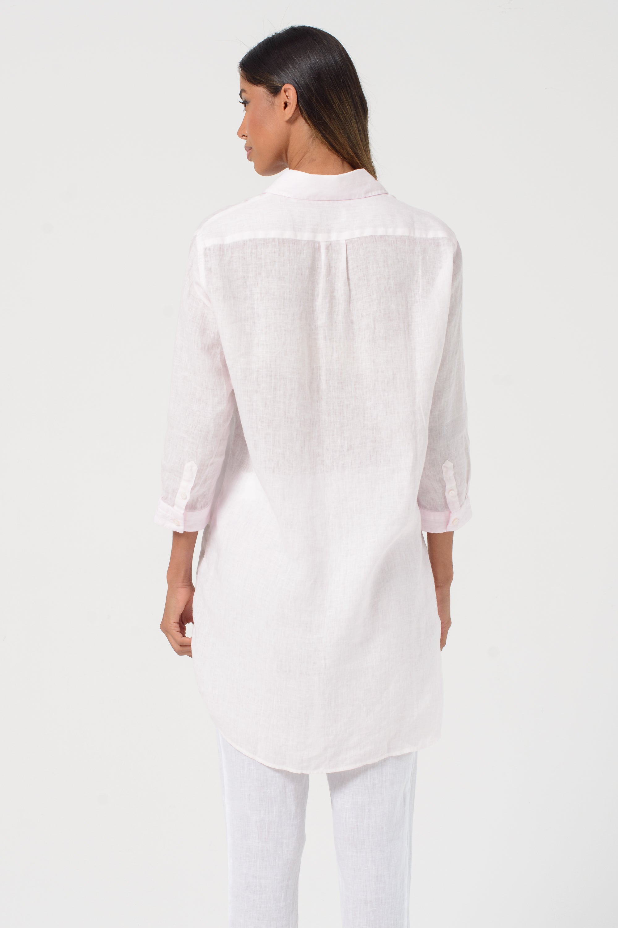 Linen Mini Shirtdress - Rose