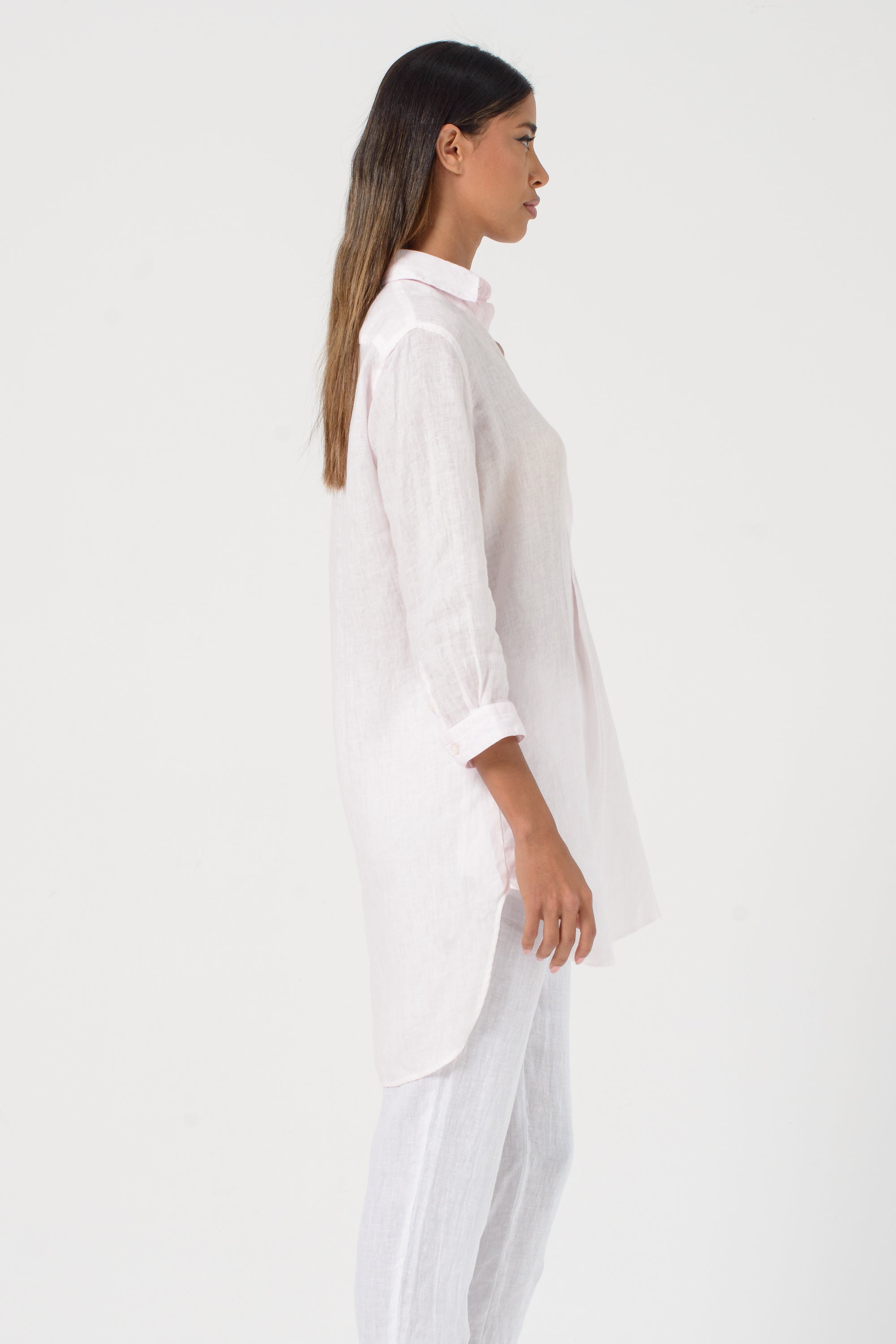 Linen Mini Shirtdress - Rose