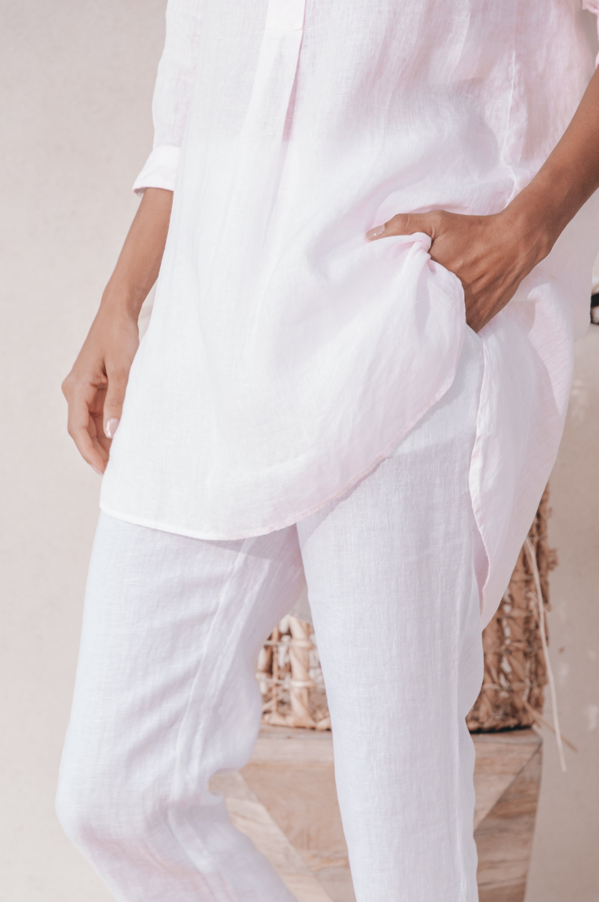 Linen Mini Shirtdress - Rose