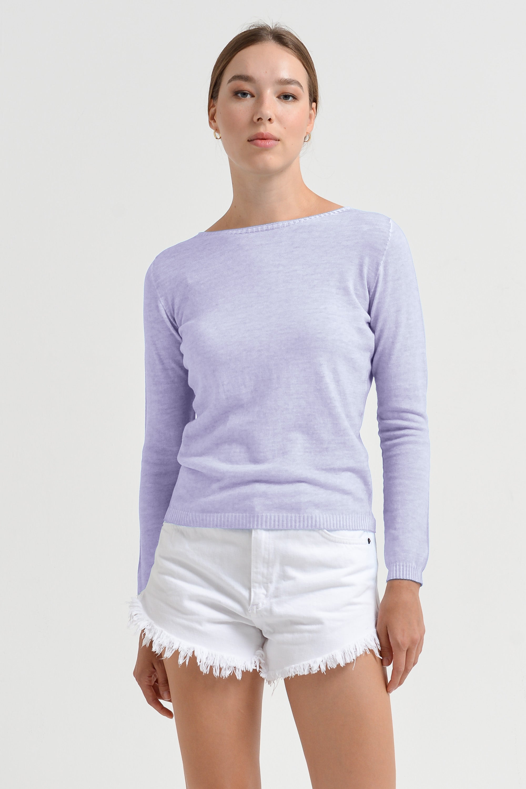 Crew Neck Cotton Jumper - Lilac