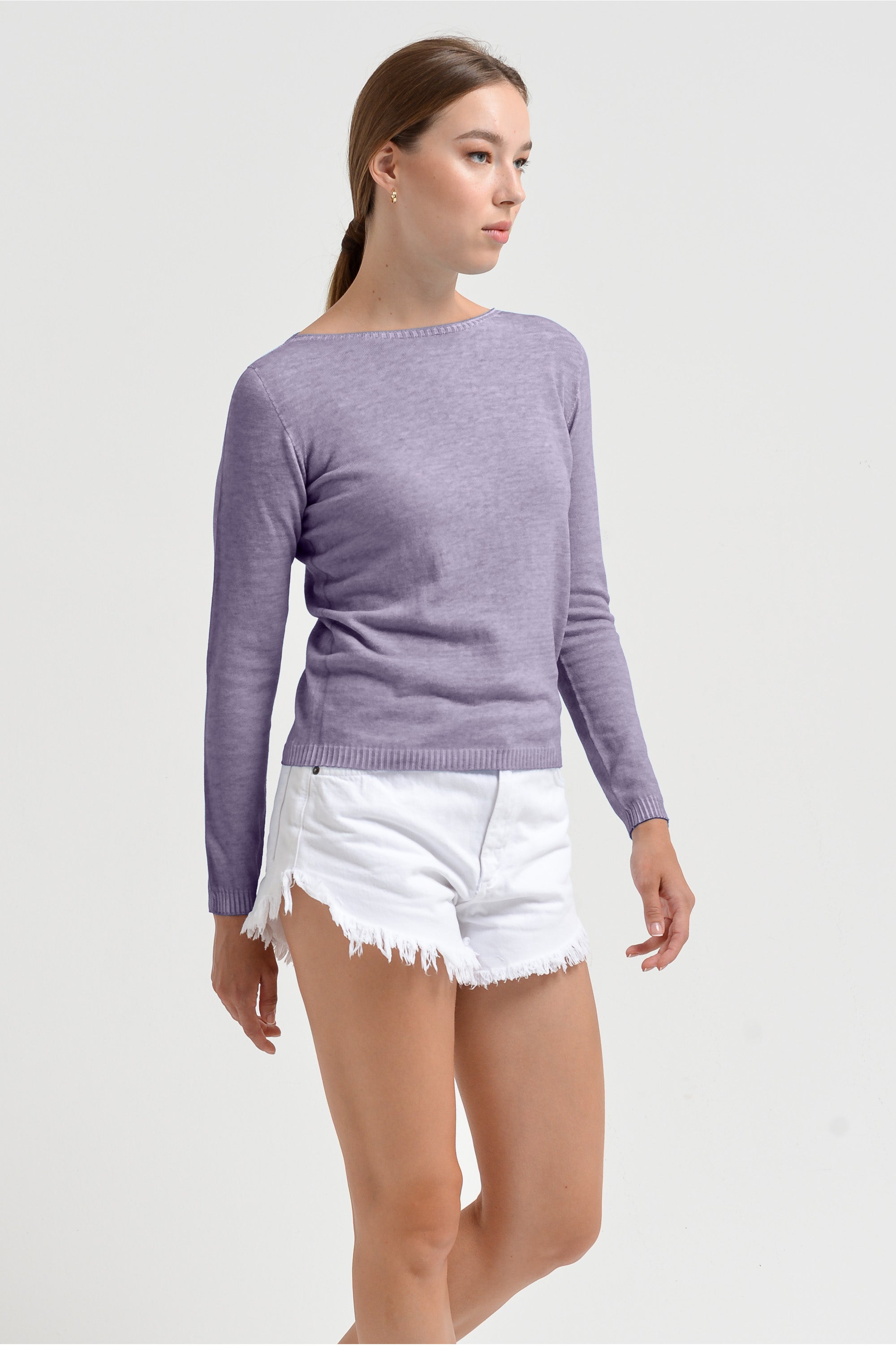 Crew Neck Cotton Jumper - Mauve